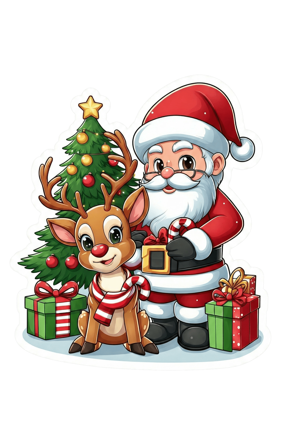 Cute Santa & Reindeer Christmas Sticker – Holiday Design