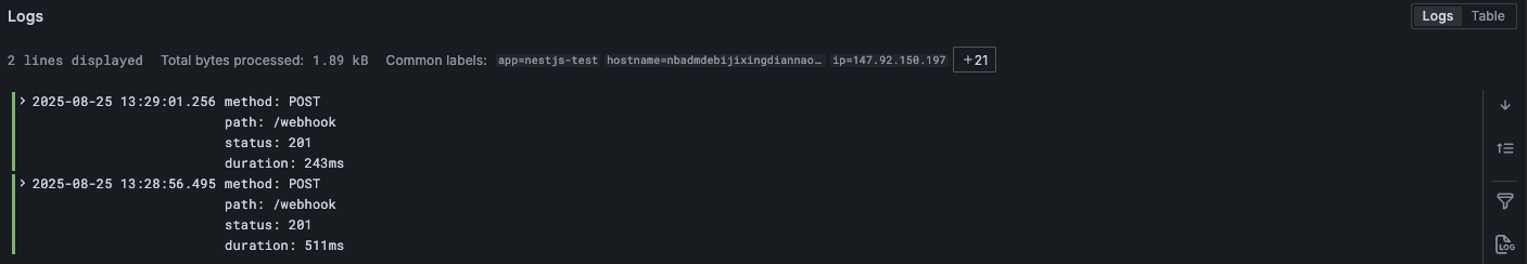 Grafana Loki 格式化訊息顯示結果