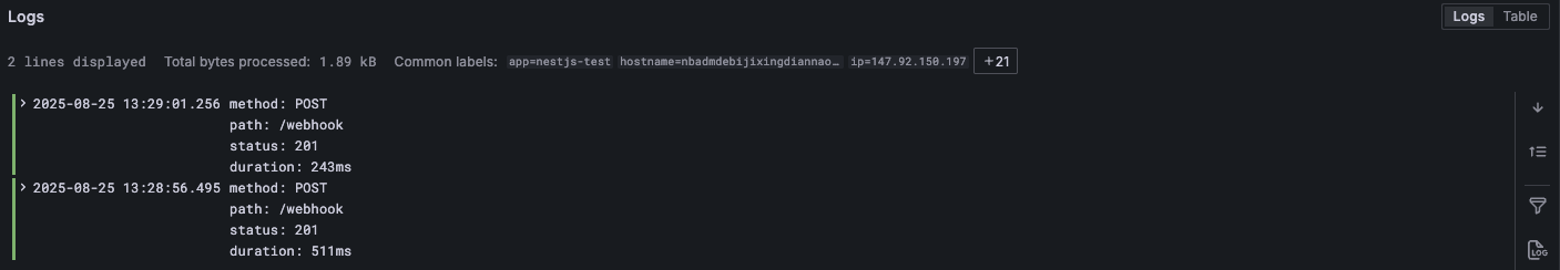 Grafana Loki 格式化訊息顯示結果