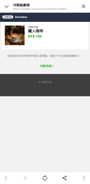 手機在沙盒付款完成行動裝置顯示