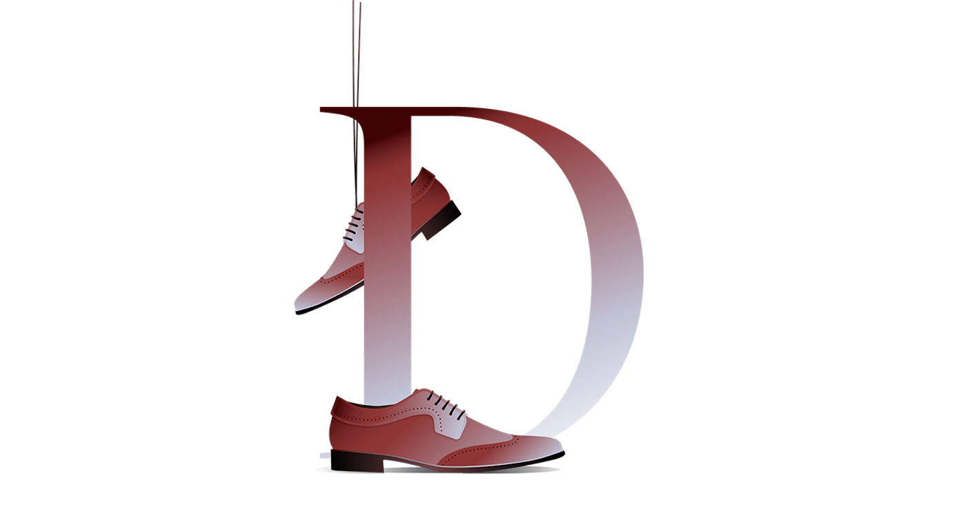 Illustration des Buchstabens D, symbolisch für Derby-Schuhe