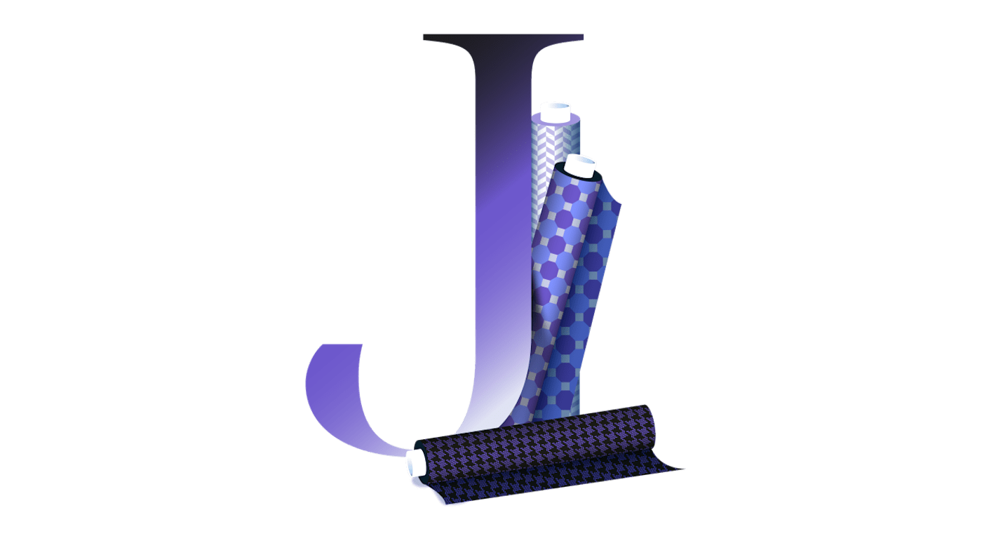Illustration des Buchstabens J, symbolisch für den Stoff Jacquard