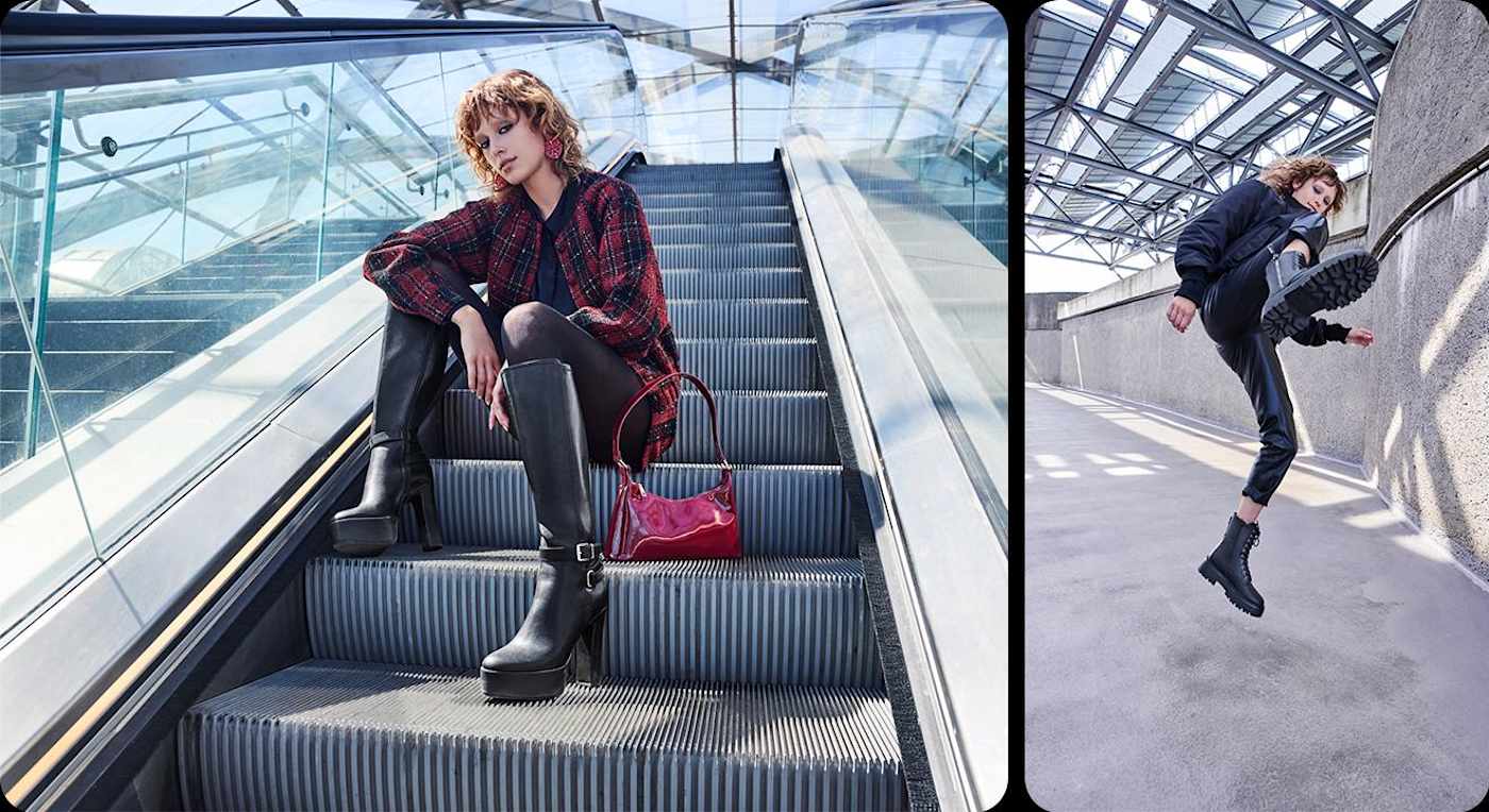 Collage zweier Bilder einer Frau mit Biker Boots