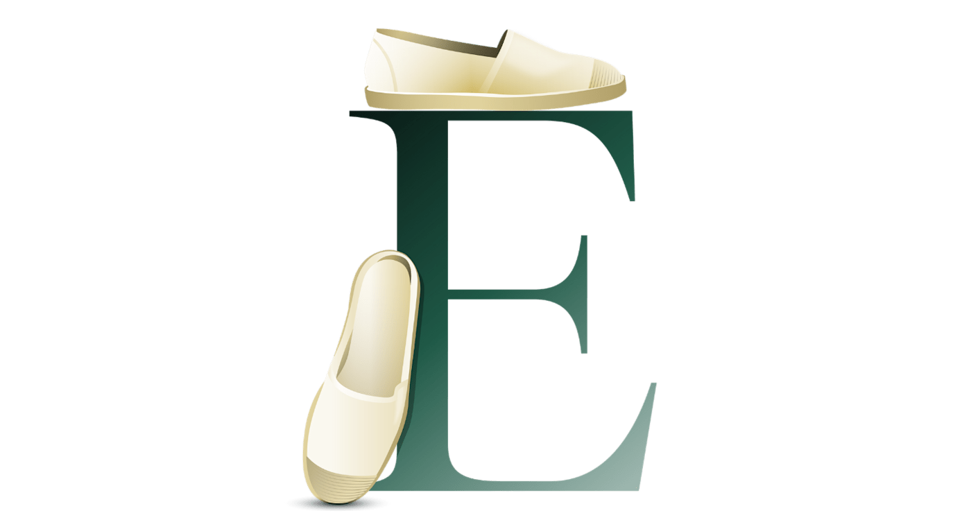 Illustration des Buchstabens E, symbolisch für Espadrilles