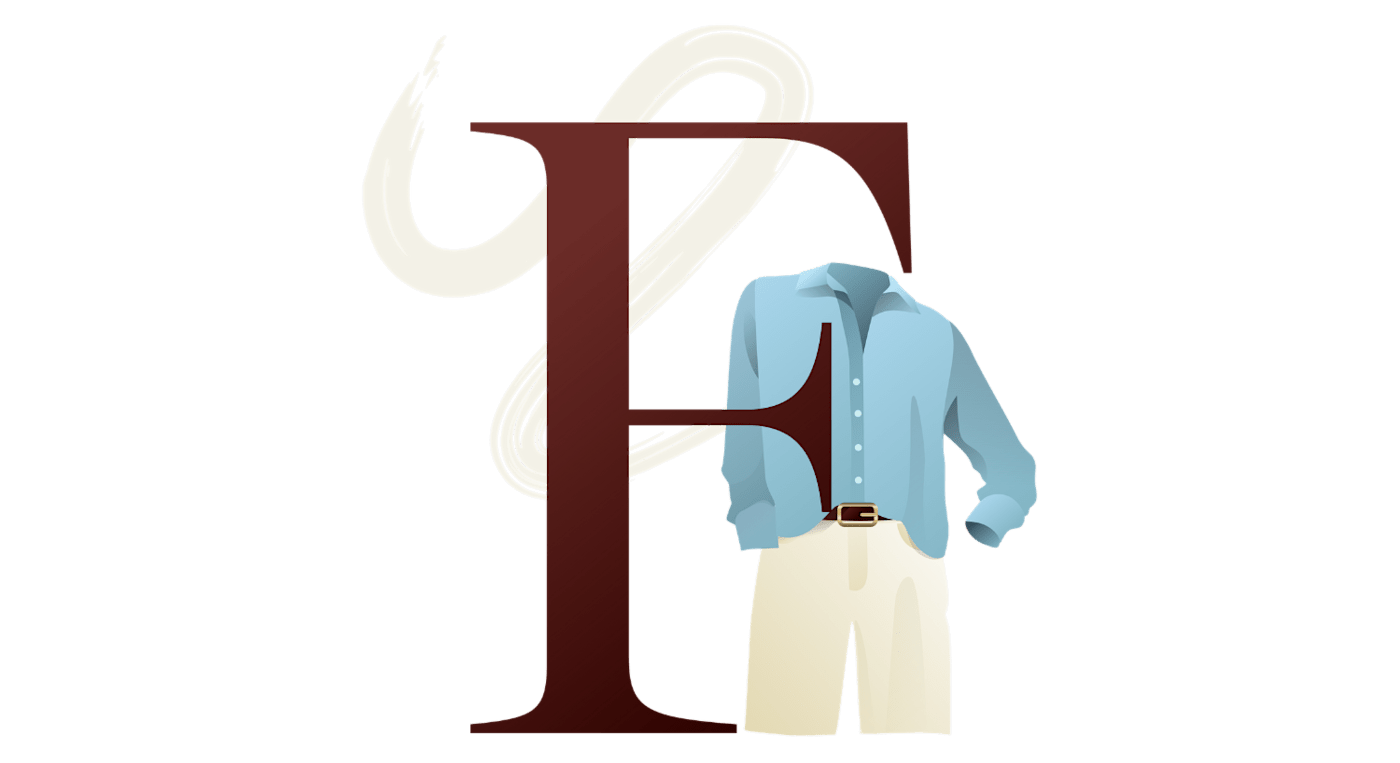 Illustration des Buchstabens F, symbolisch für French Tuck-Outfits