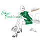 Illustrazione in stile acquerello raffigurante una figura con un abito verde, circondata da elementi decorativi a forma di specchio