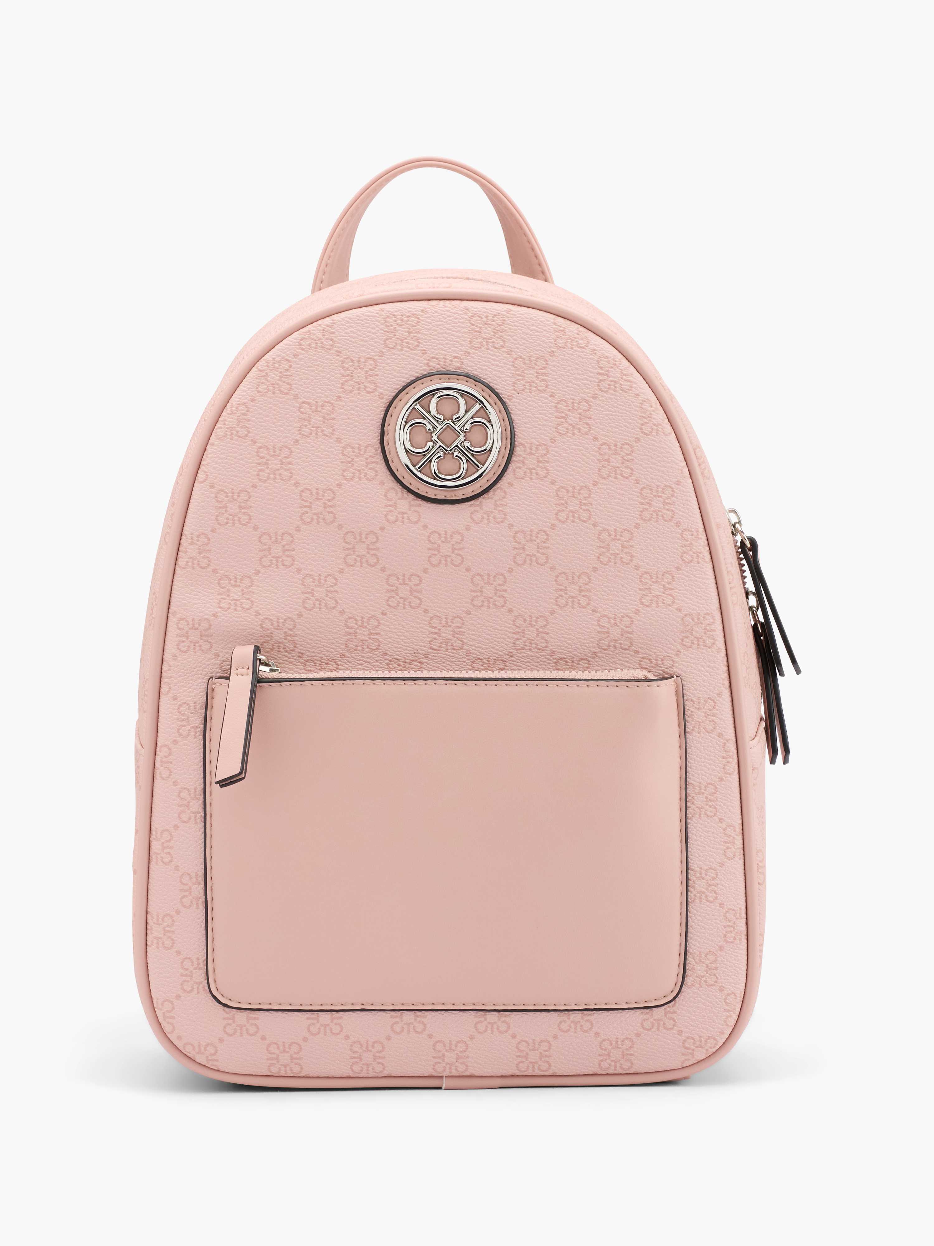 Lachsfarbener Rucksack mit Metallic-Applikationen und Fransen