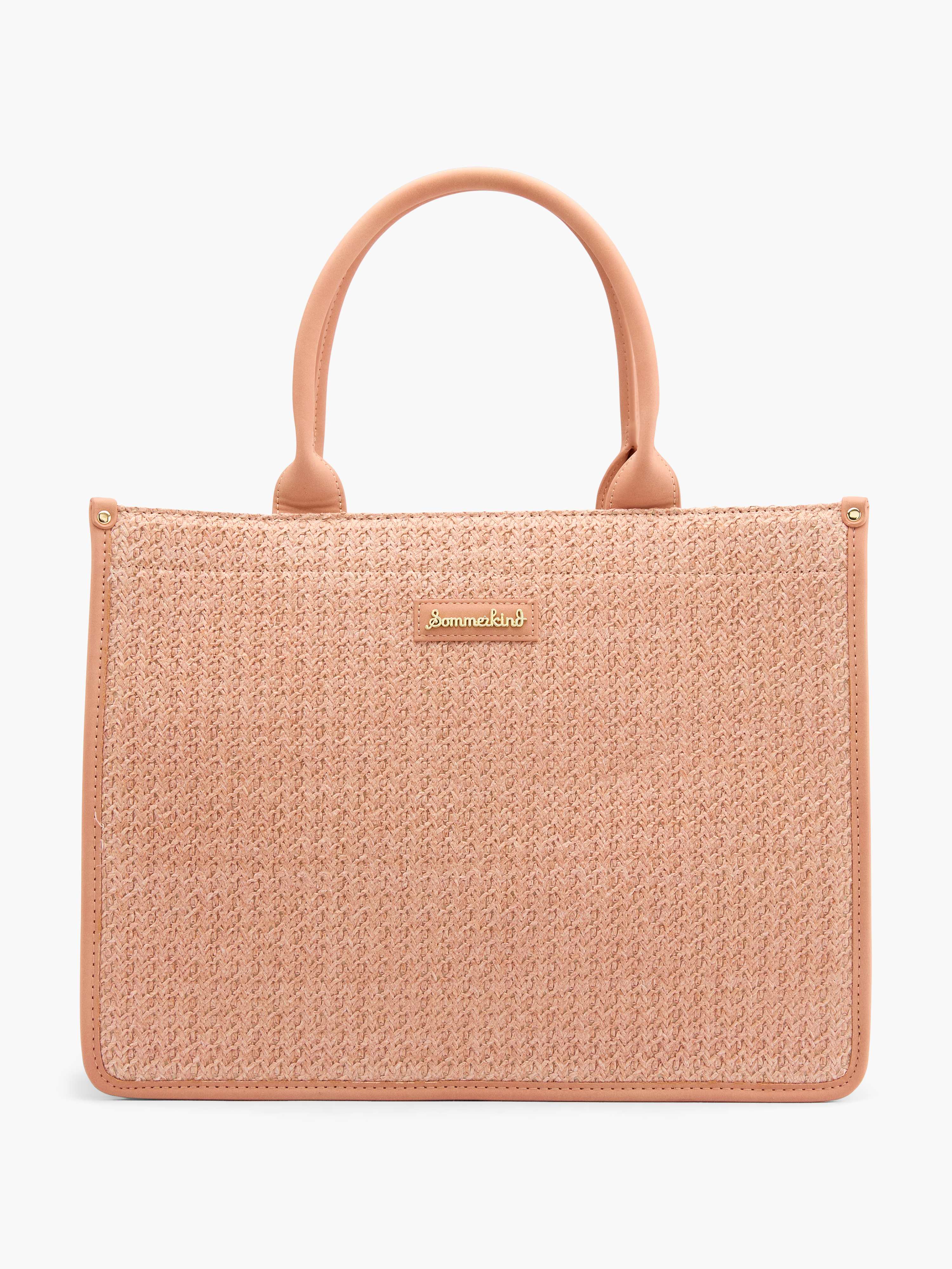 Elegante lachsfarbene Shopper-Bag mit Metallic-Applikationen