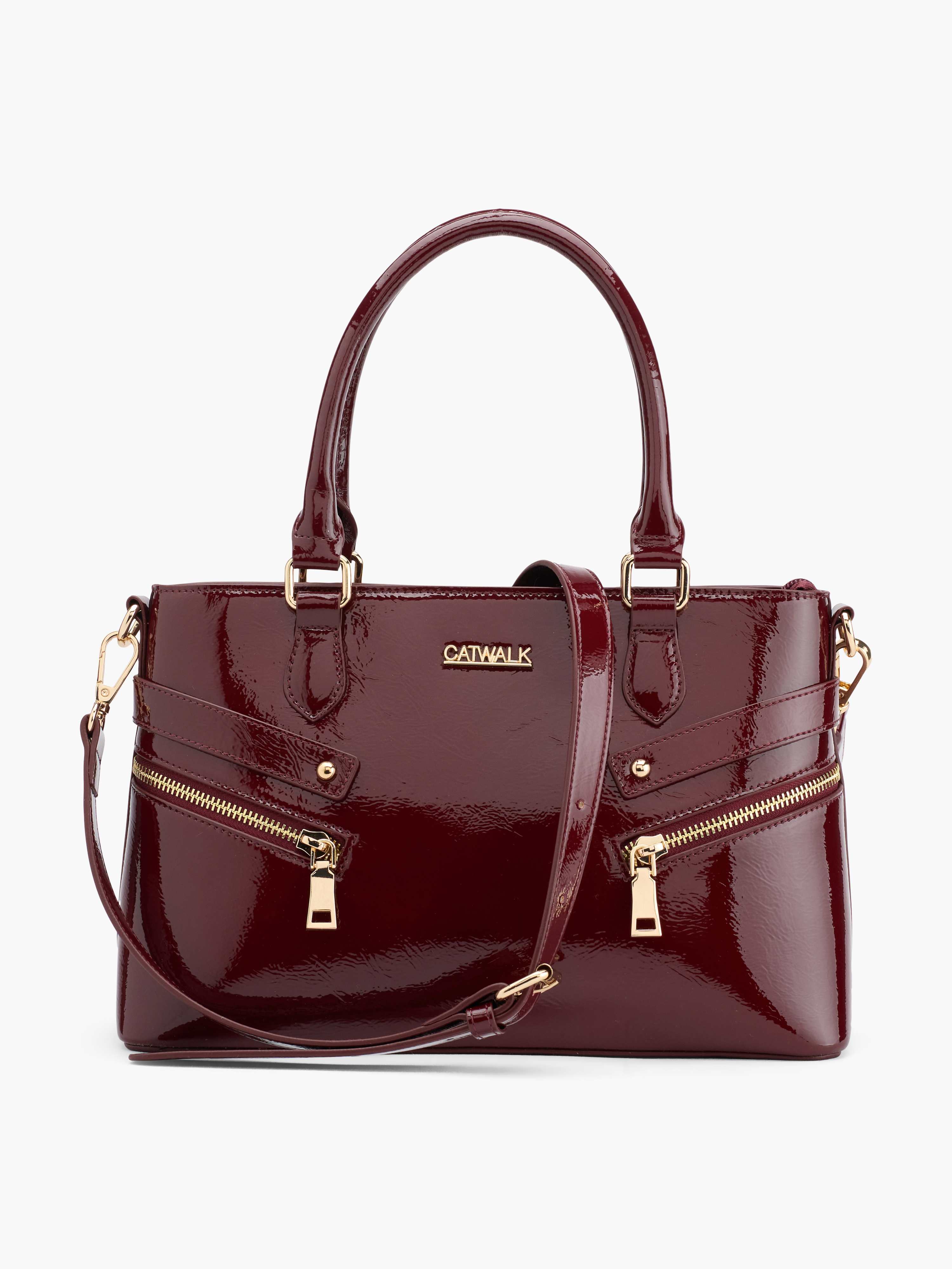 Rot-braune Handtasche in Lack-Optik