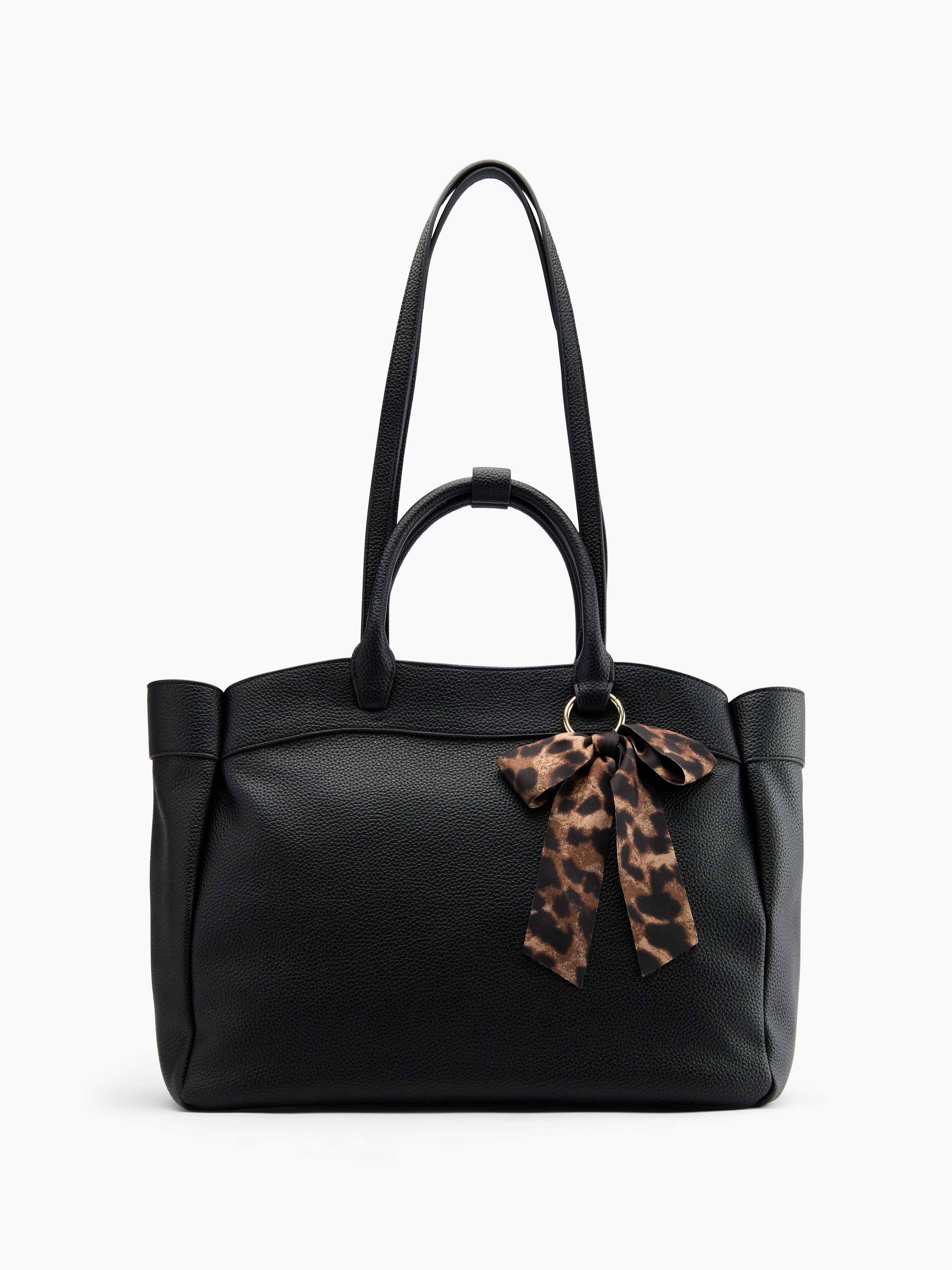Schwarze Handtasche mit Leoprint-Schleife