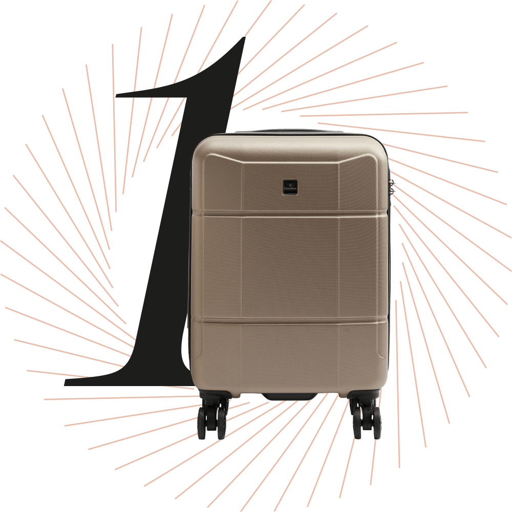 Hartschalenkoffer in Metallic-Optik, schwarze Ziffer 1 im Hintergrund