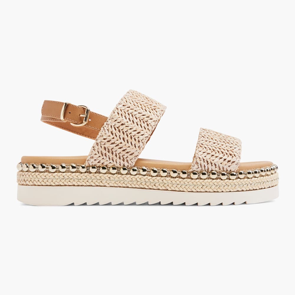 Beigefarbene Flecht-Sandalen mit Plateau-Absatz