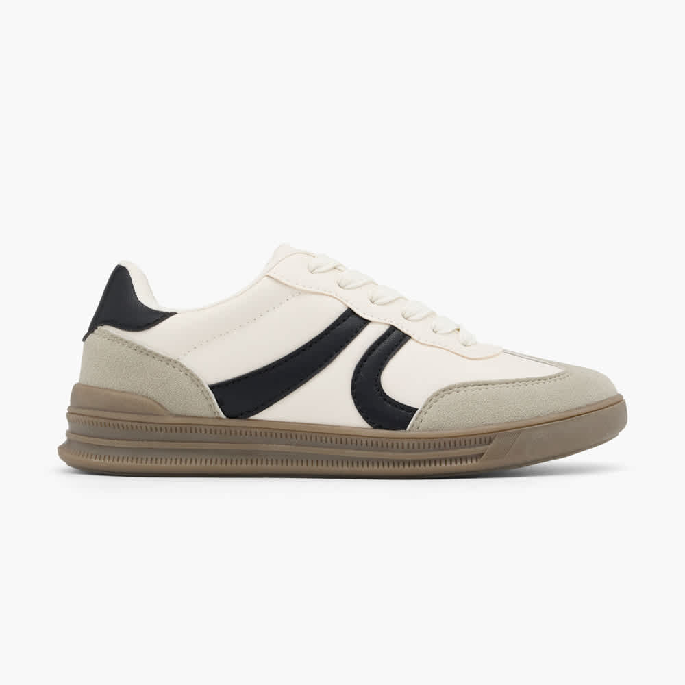 Weißer Sneaker-Schuh mit schwarzen Design-Streifen