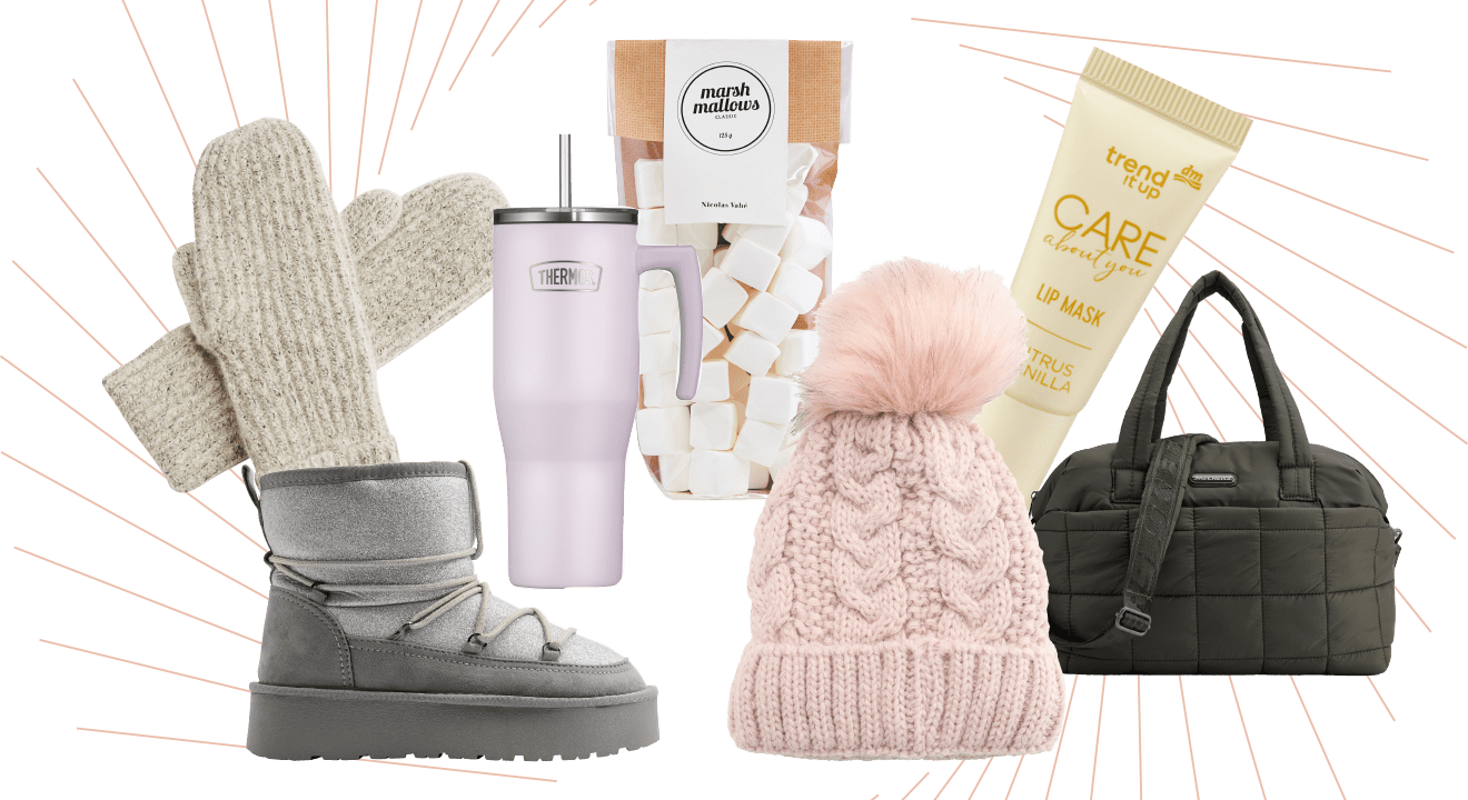 Collage aus mehreren Essentials für einen Skiurlaub