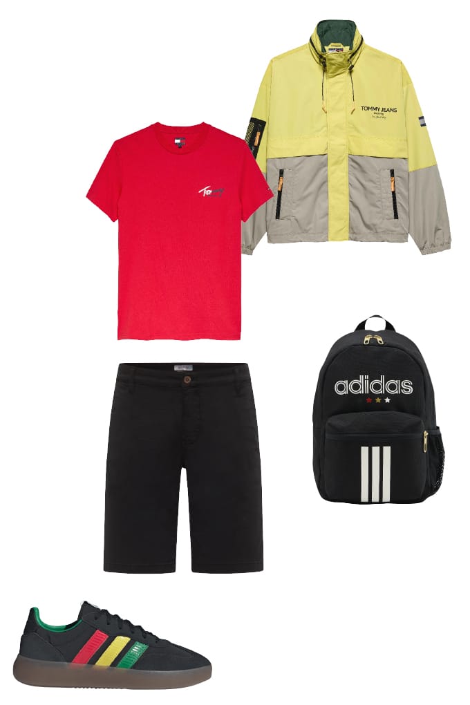 Wetterfestes Public Viewing-Outfit mit Adidas Rucksack und Windbreaker