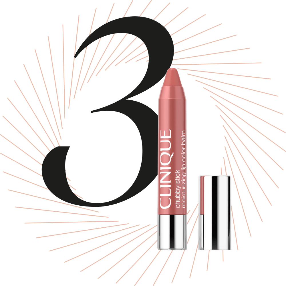 Farbiger Lippenstift in Rosé, schwarze Ziffer 3 im Hintergrund