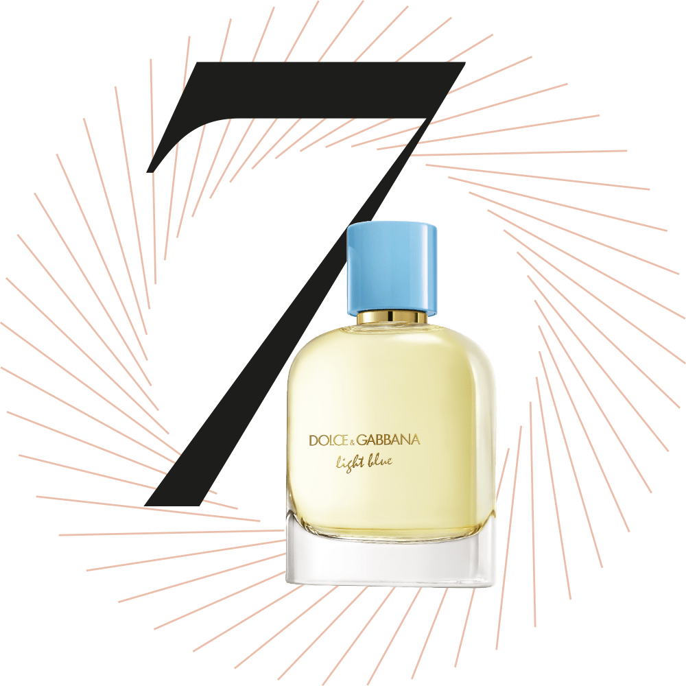 Parfüm "Dolce & Gabbana light blue", schwarze Ziffer 7 im Hintergrund