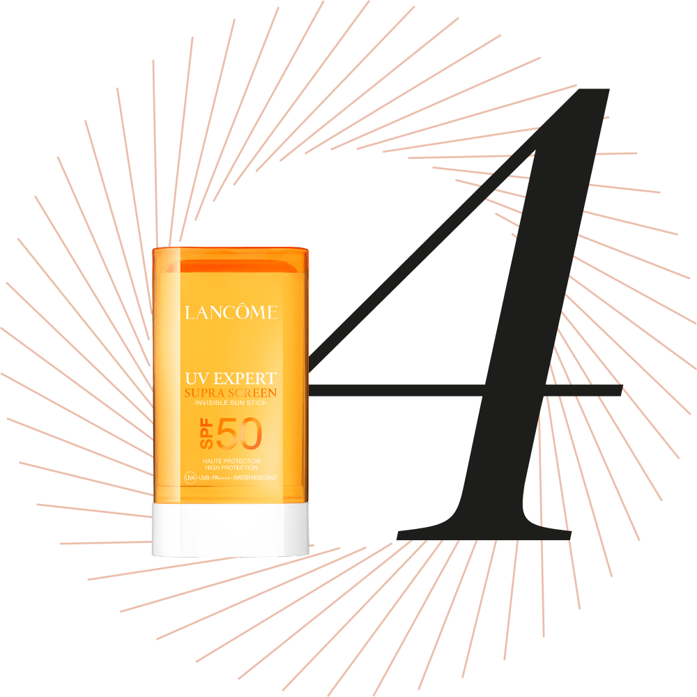 Lancome-Sonnenschutzmittel mit LSF 50, schwarze Ziffer 4 im Hintergrund