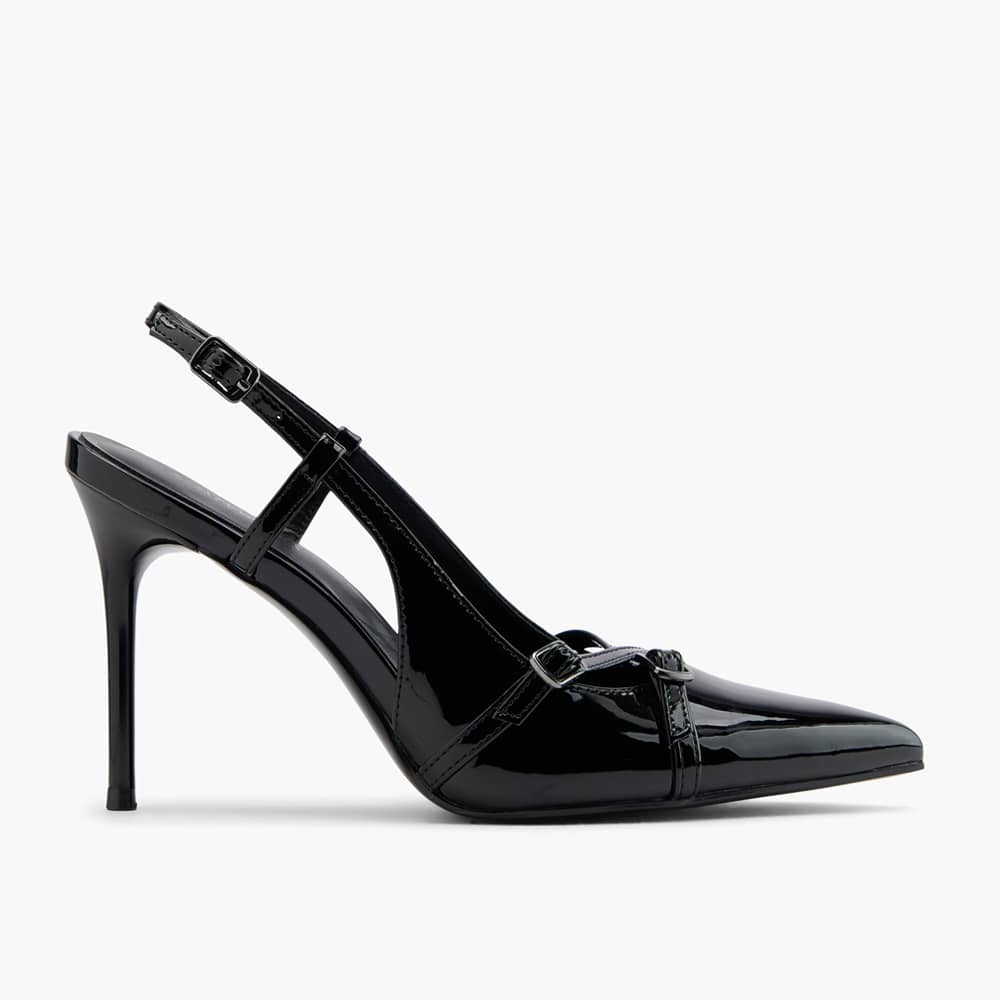 Schwarzer Slingback-Schuh mit Pfennigabsatz