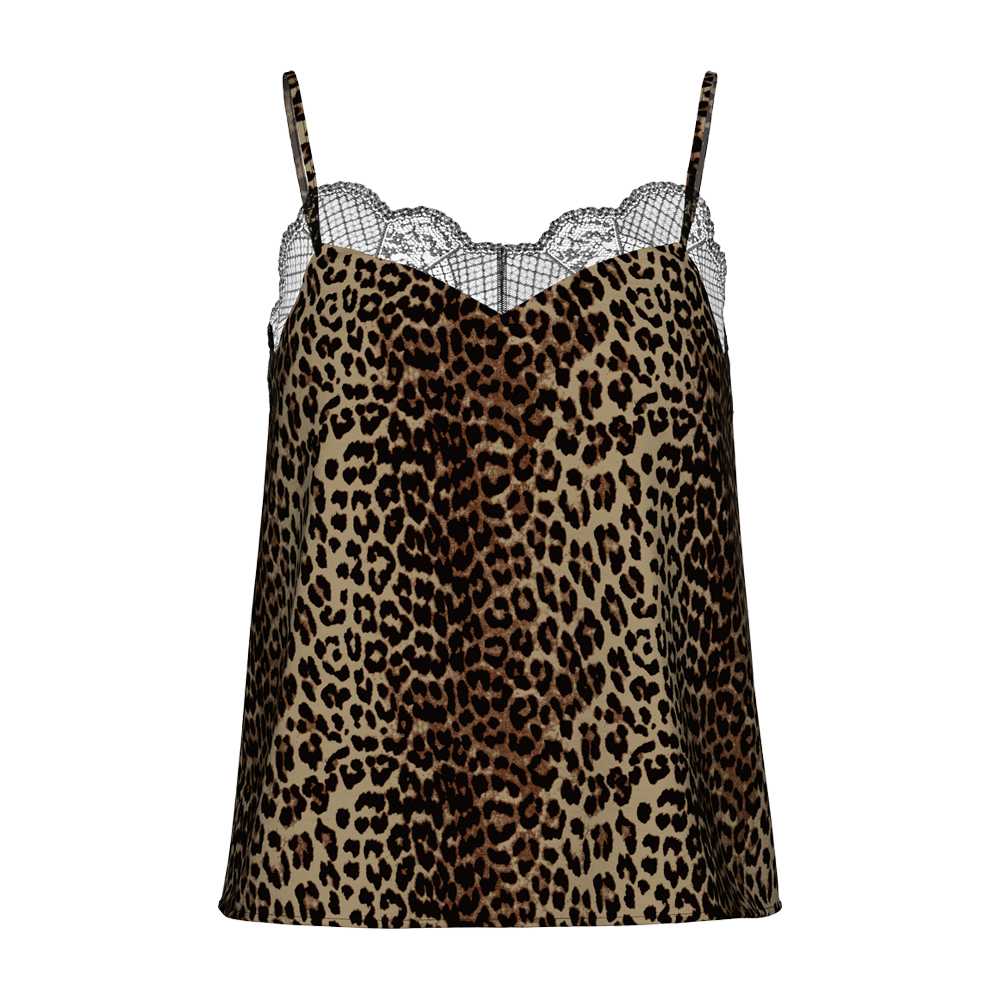 Camisole-Top mit Spitzendetail im Leo-Print