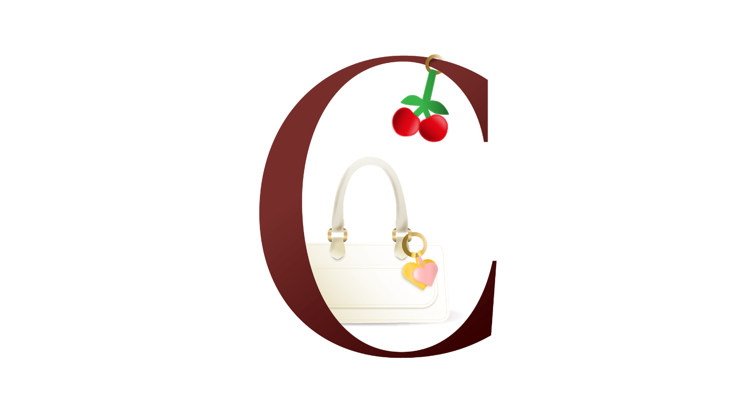Buchstabe C mit weißer Handtasche in der Mitte