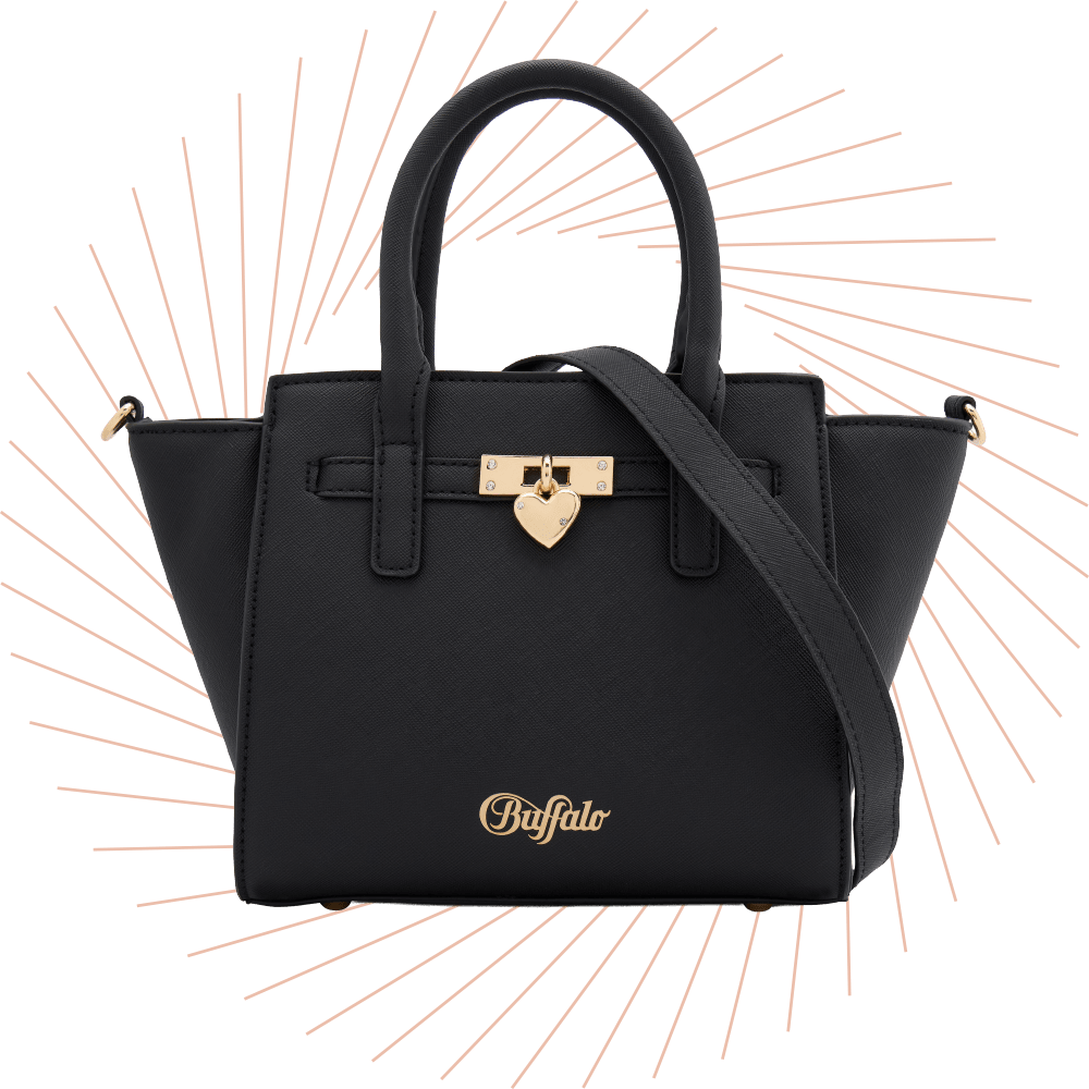 Schwarze Handtasche mit Logo auf der Front und eleganter Goldkette