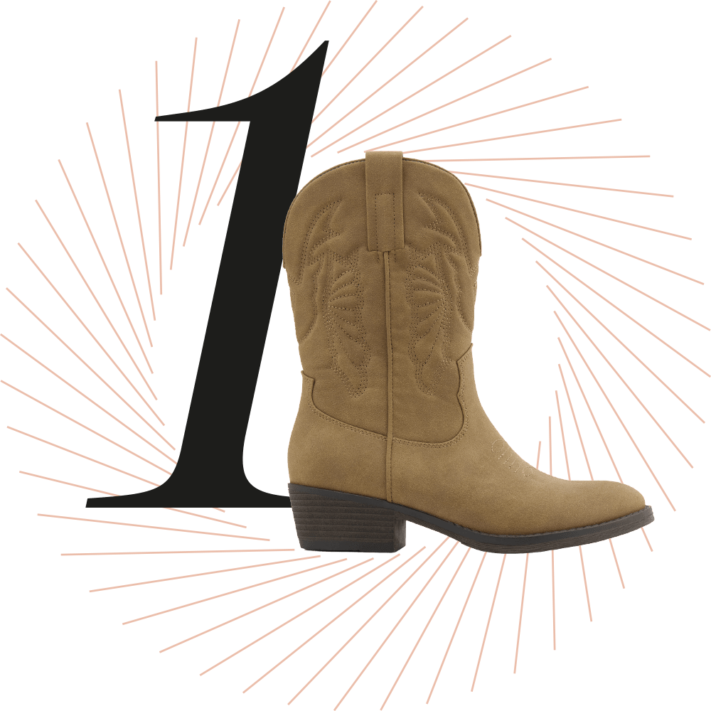 Beiger Cowboystiefel in Wildlederoptik mit Ziernaht-Muster und Blockabsatz