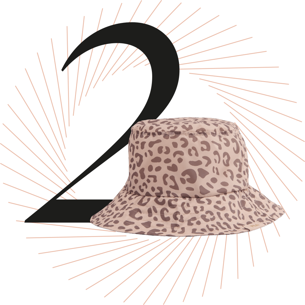 Bucket Hat in Beige mit Leopardenmuster und breiter Krempe