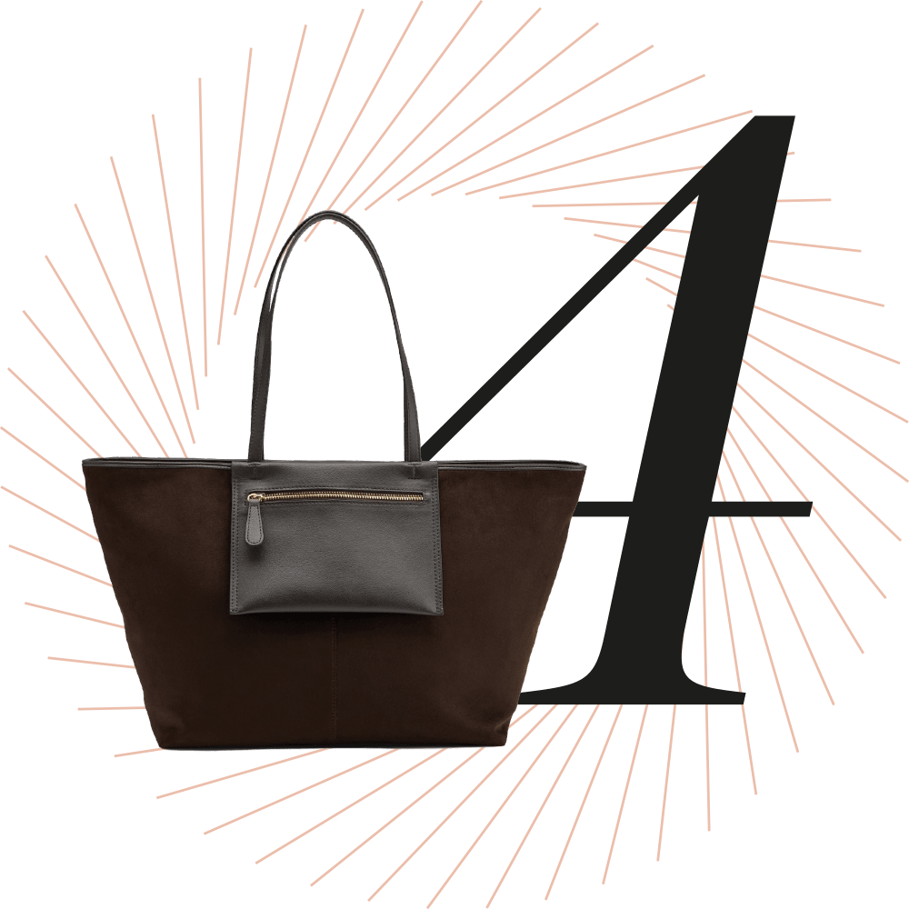 Schwarz-braune Shopper Bag, schwarze Ziffer 4 im Hintergrund