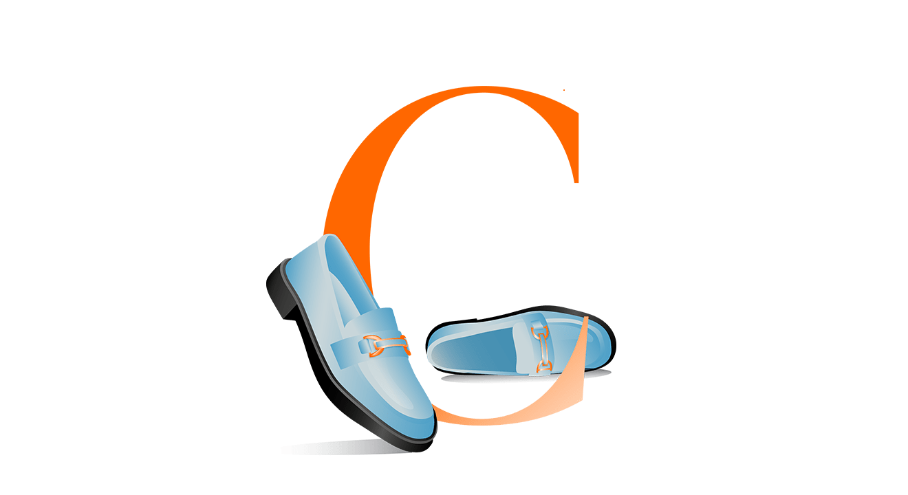 Illustration des Buchstabens C, symbolisch für College-Schuhe