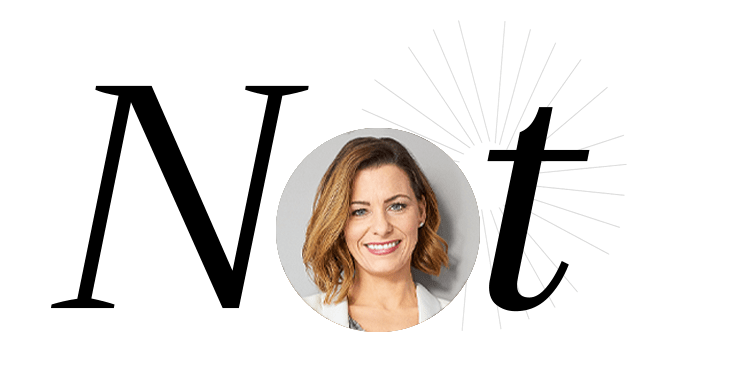 Schriftzug "Not" mit Bild einer Frau im Buchstaben O - Katharina M.