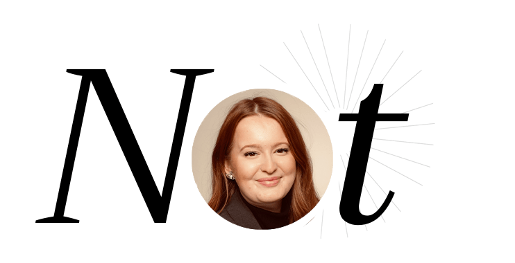 Schriftzug "Not" mit Bild einer Frau im Buchstaben O - Ronja