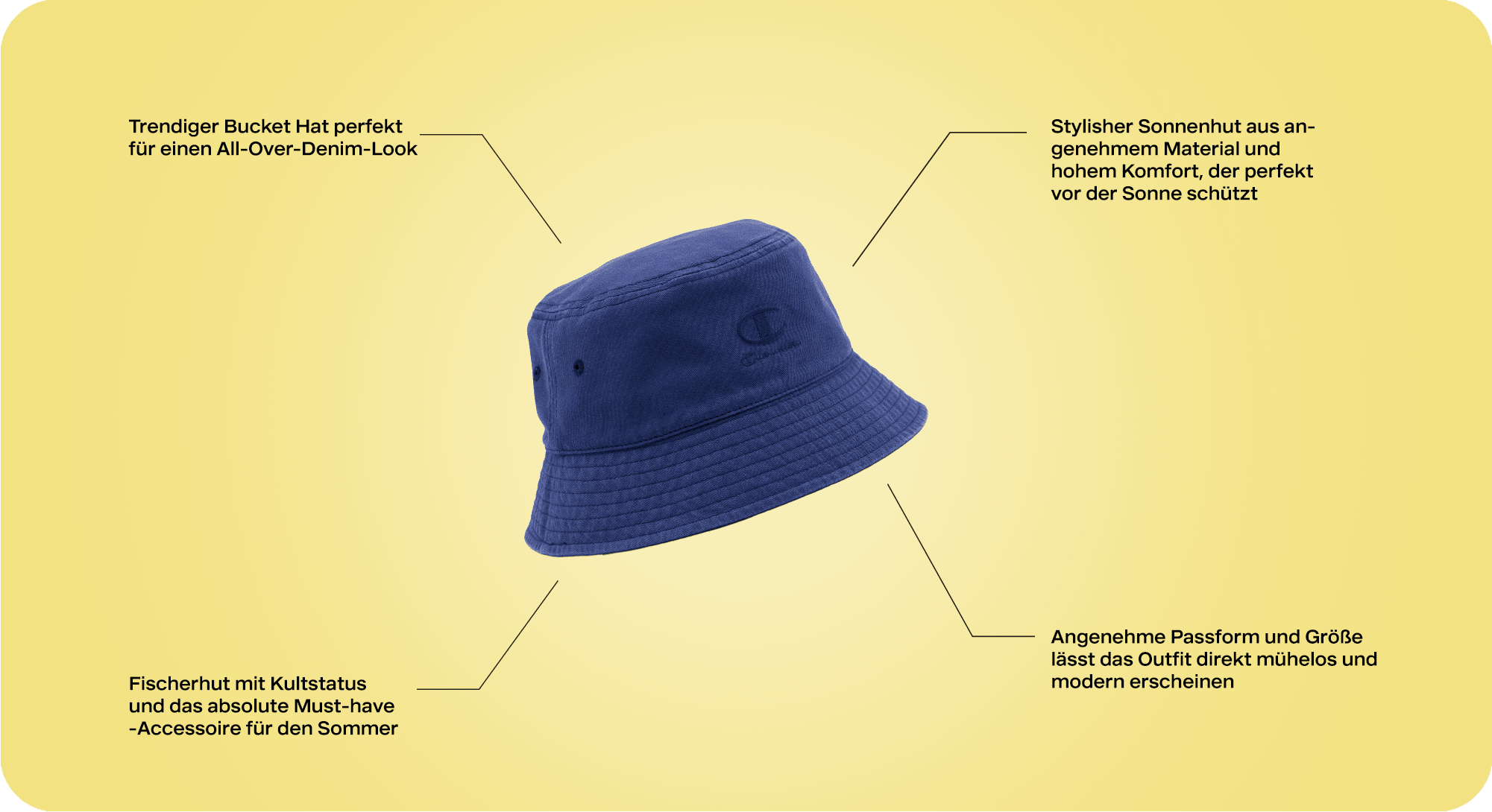 Freisteller von einem Bucket Hat mit Hinweisen