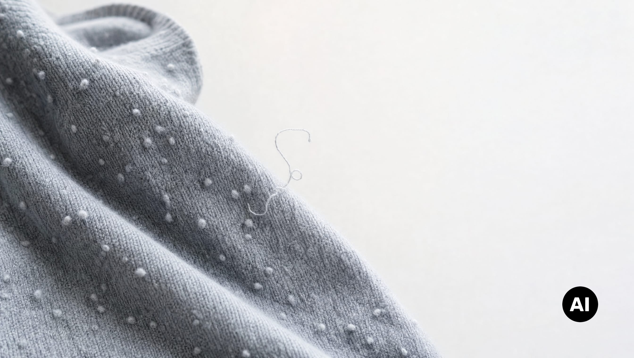 Grauer Pullover mit Pilling-Effekt und losen Fäden