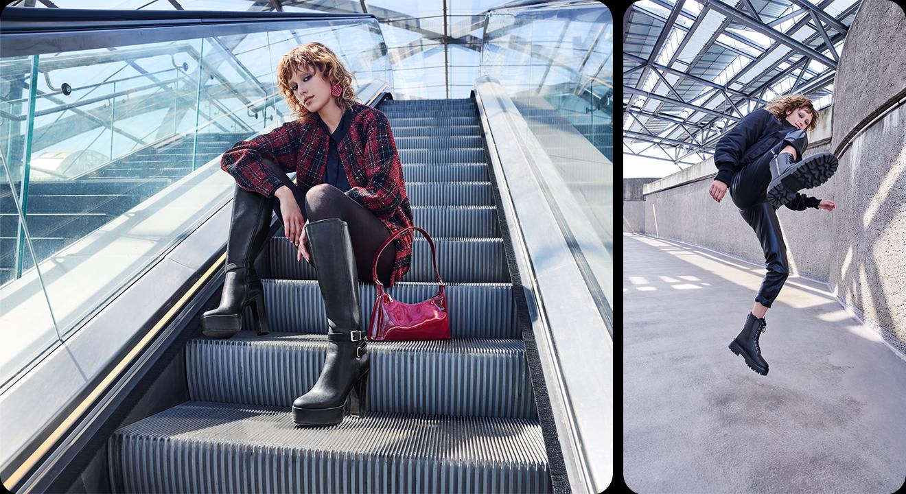 Collage zweier Bilder einer Frau mit Biker Boots