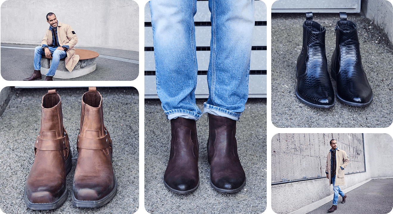 Collage mehrerer Cowboy Boots in dunklen Farben