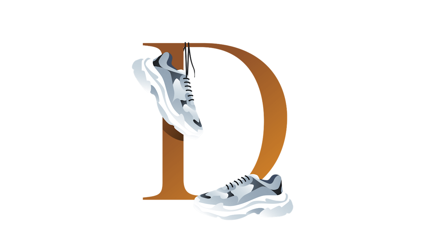 Illustration des Buchstabens D, symbolisch für Dad Sneaker