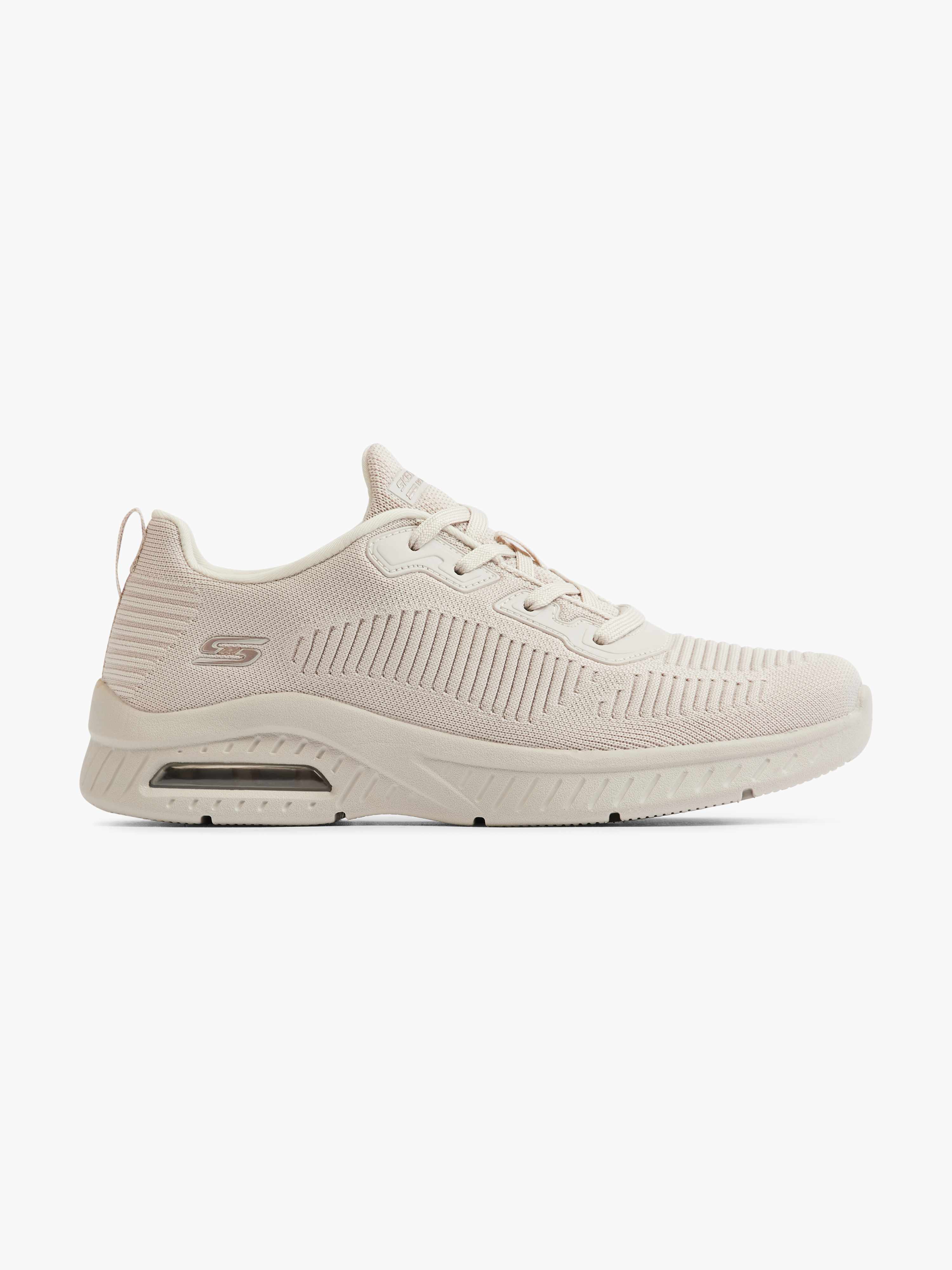 Beigefarbener Mesh-Sneaker mit dicker Sohle der Marke Skechers