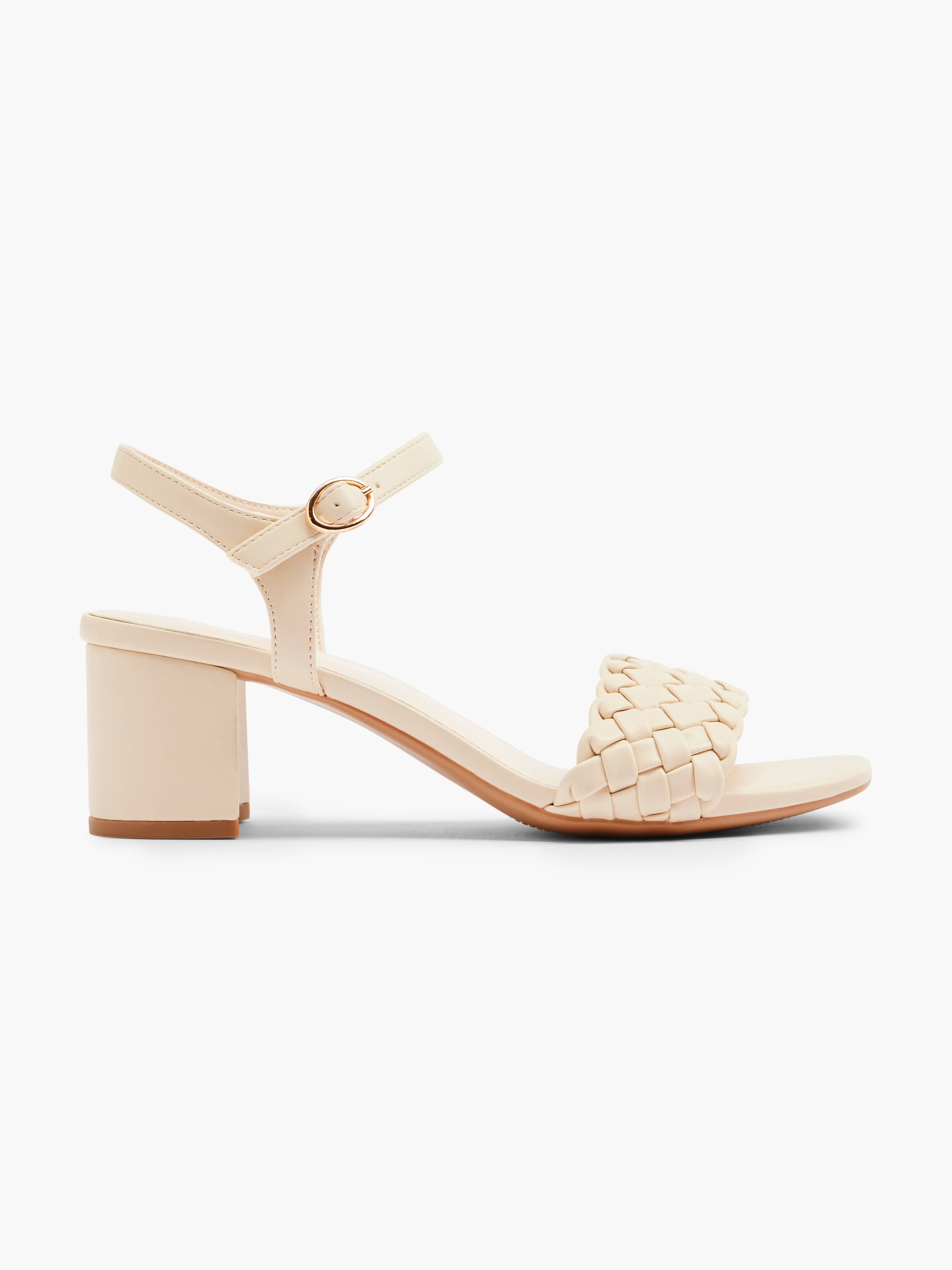 Weiße Sandalette mit Blockabsatz und Riemchen