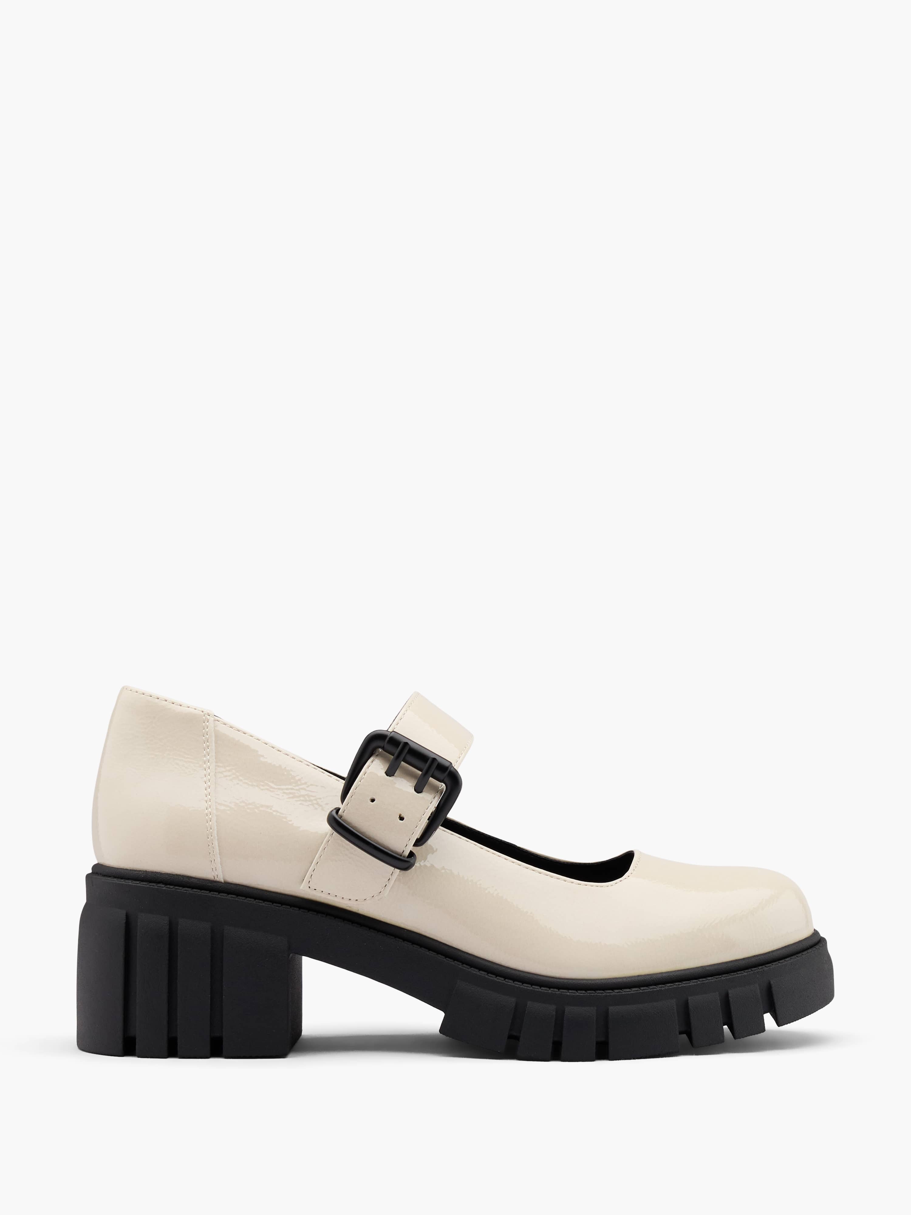 Eleganter Pumps in Beige-Schwarz mit Blockabsatz und Riemchen mit Schnalle