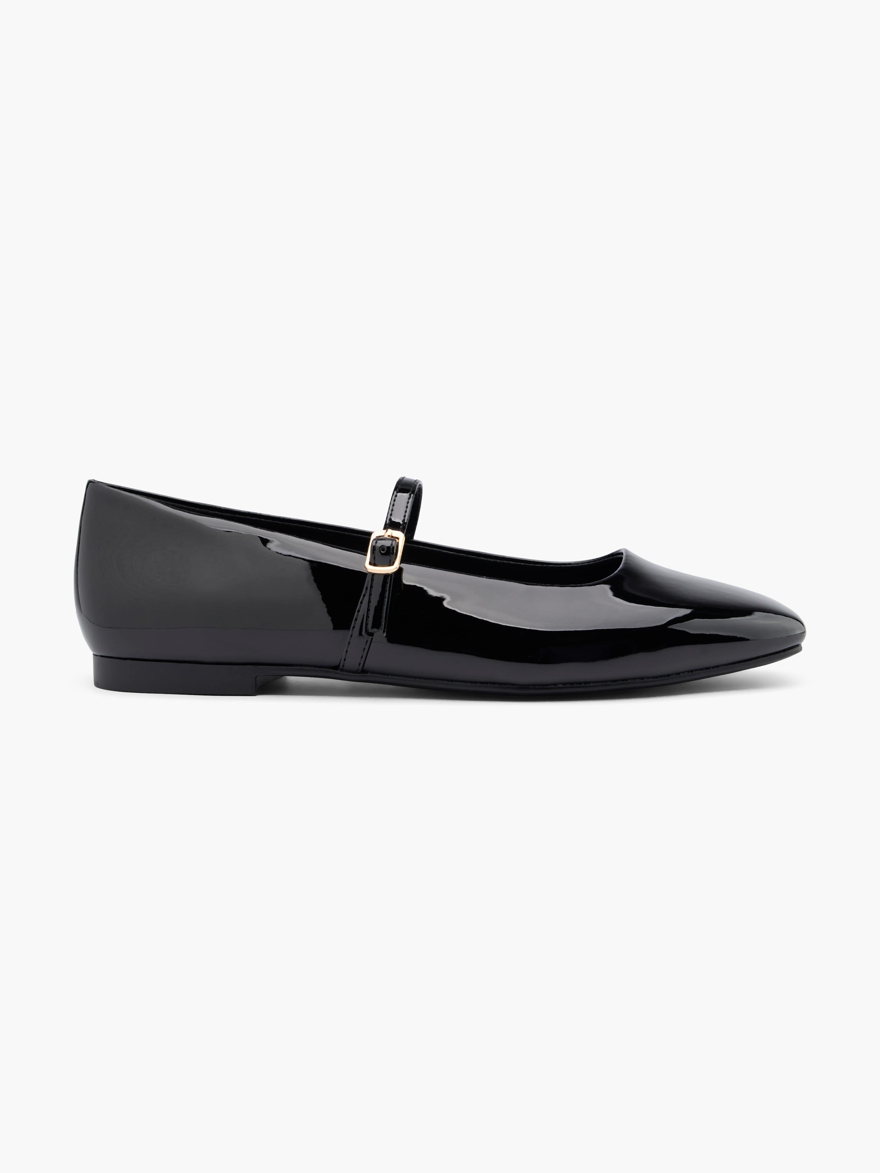 Schwarze Ballerinas mit Lack-Finish und Riemchenverschluss