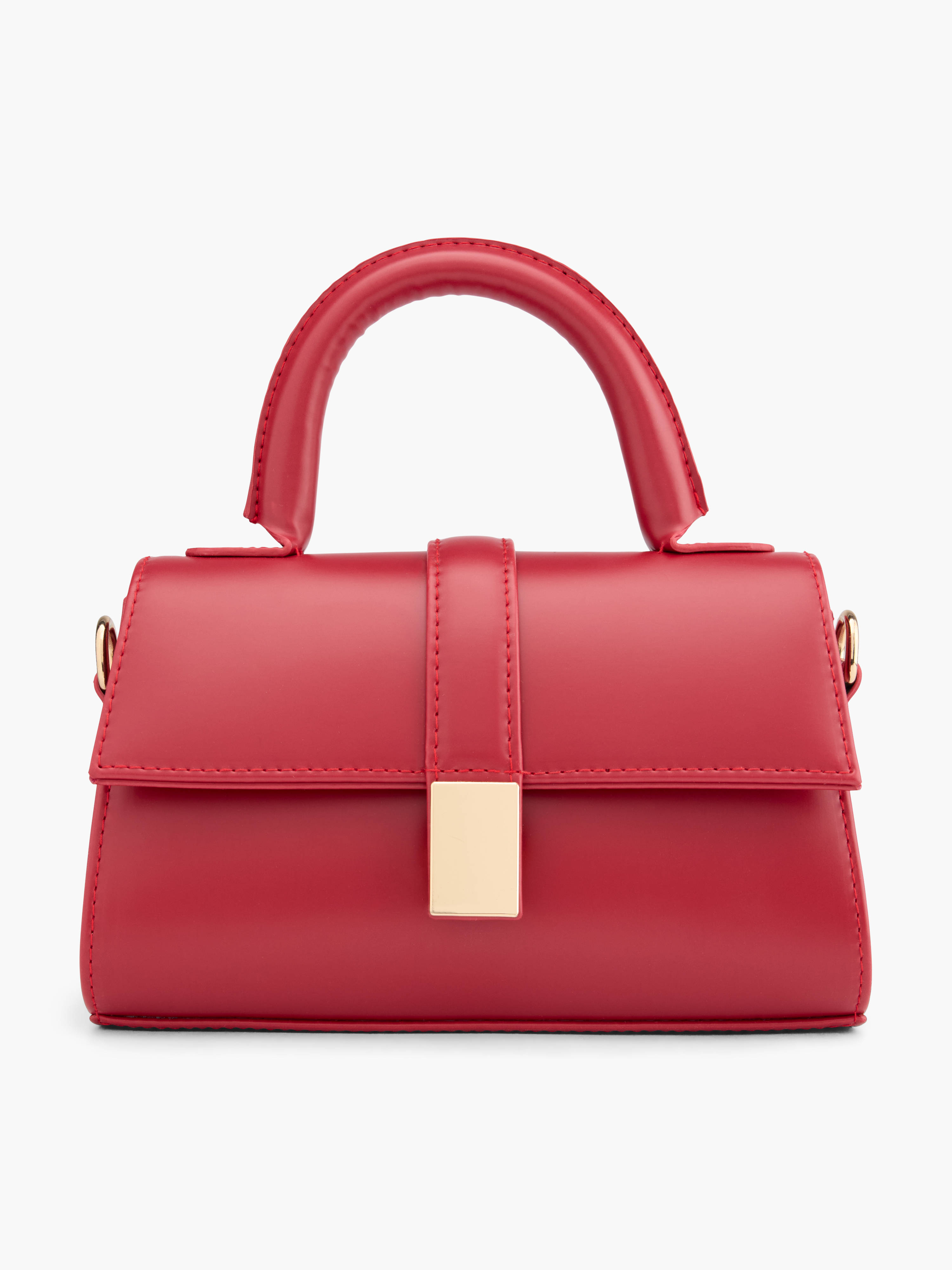 Rote Handtasche mit kurzem Henkel und goldenen Verschluss-Details
