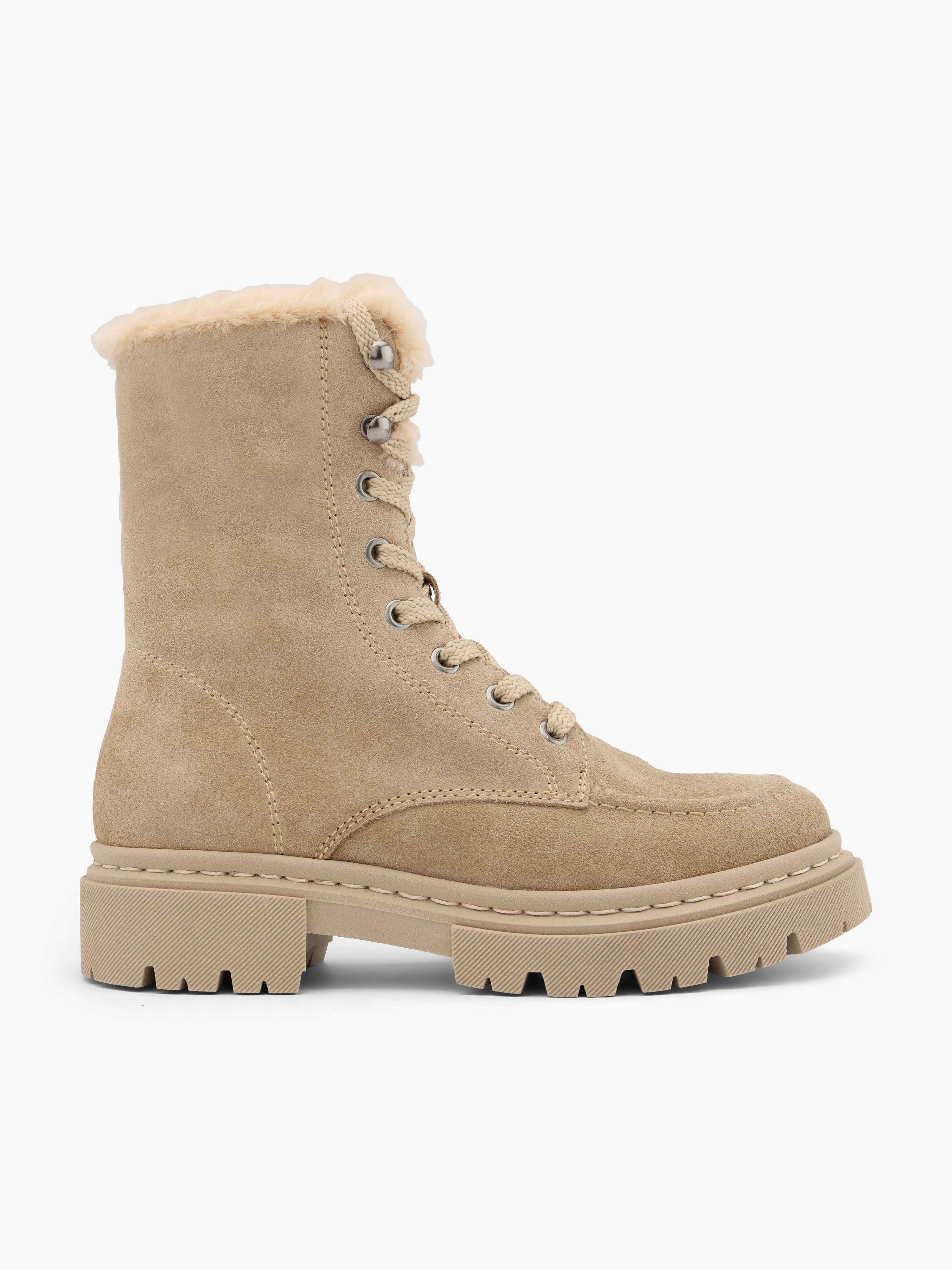 Beiger Winterboot mit Innenfutter, mit robuster Profilsohle