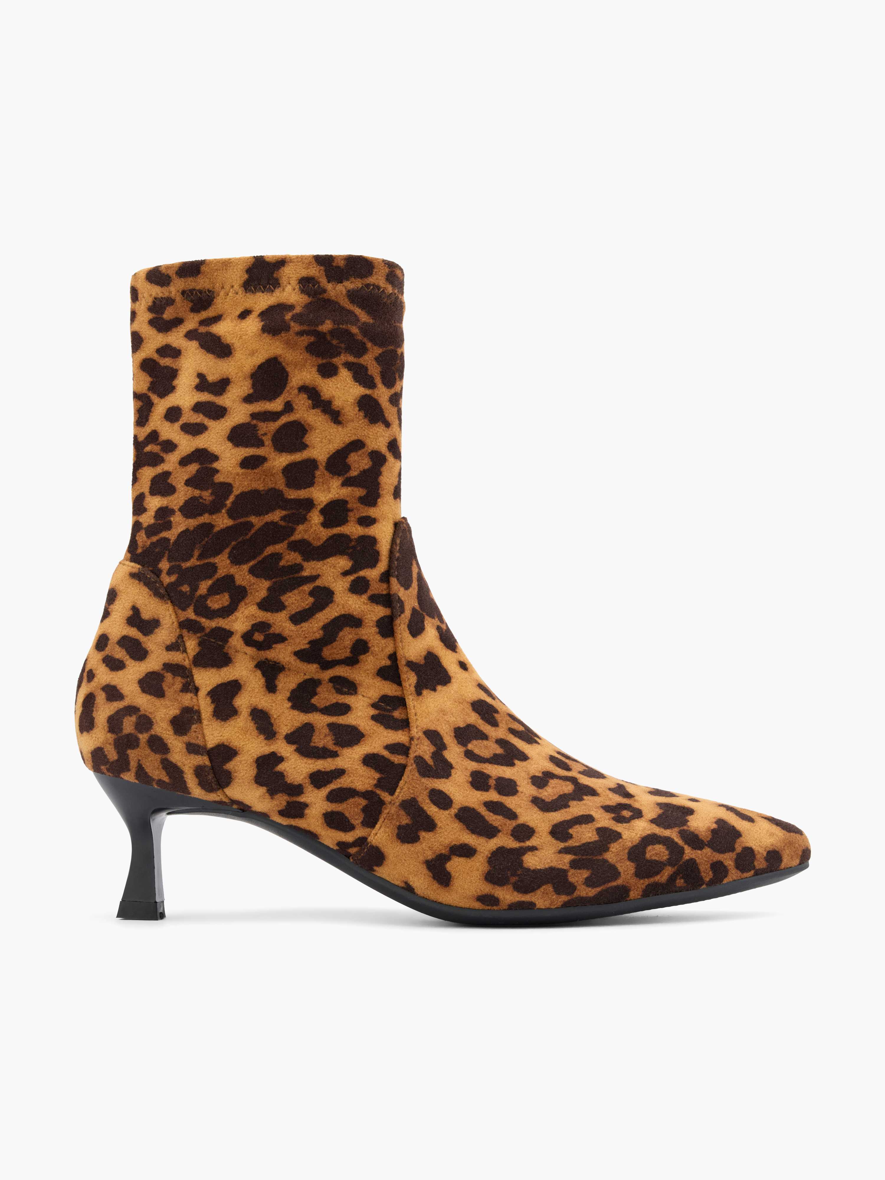 Elegante Stiefelette mit Leopardenmuster und schmalem Absatz 