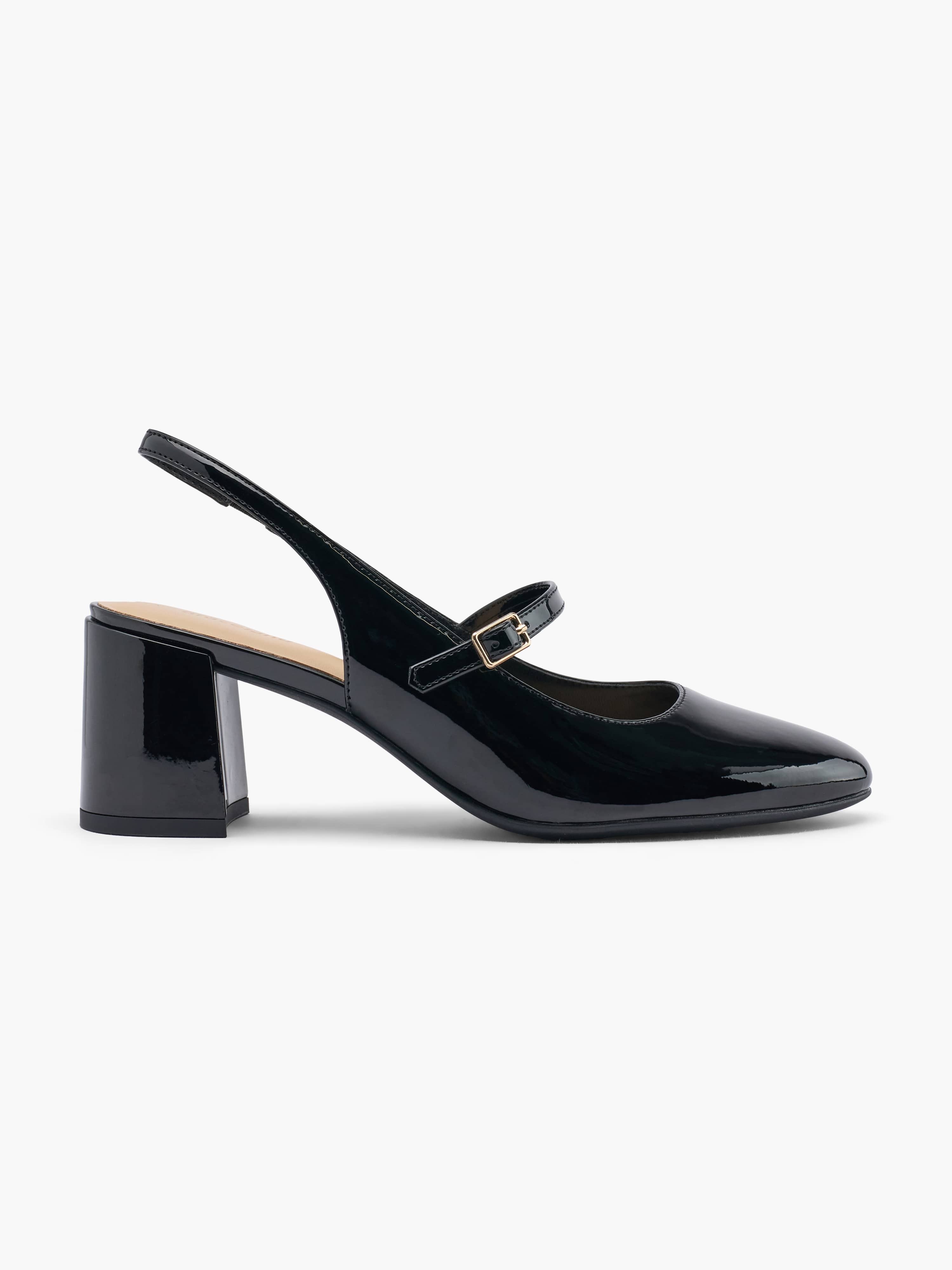 Schwarzer Slingback-Pumps mit Keilabsatz