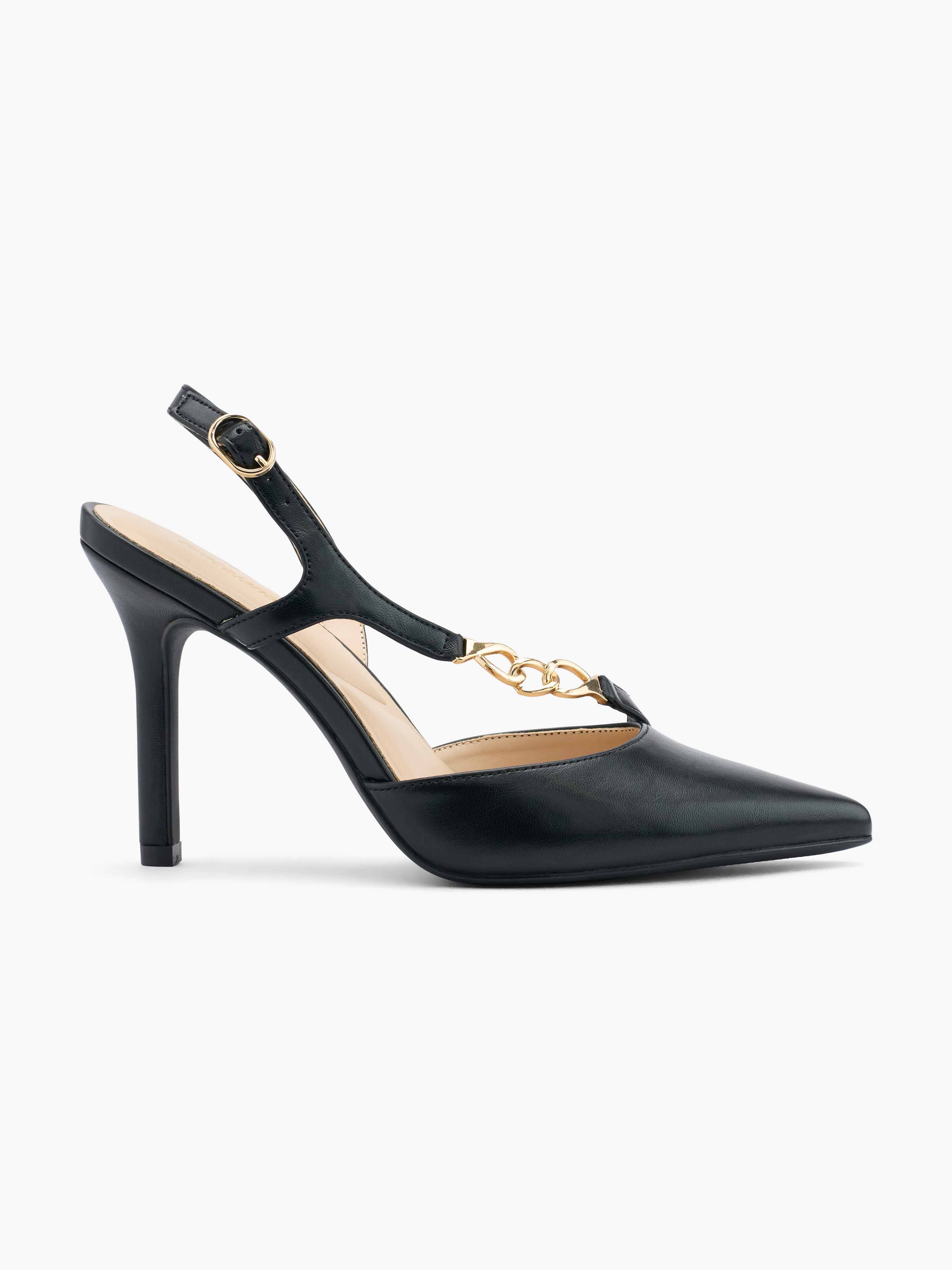Eleganter High Heel in Schwarz mit goldenen Akzenten