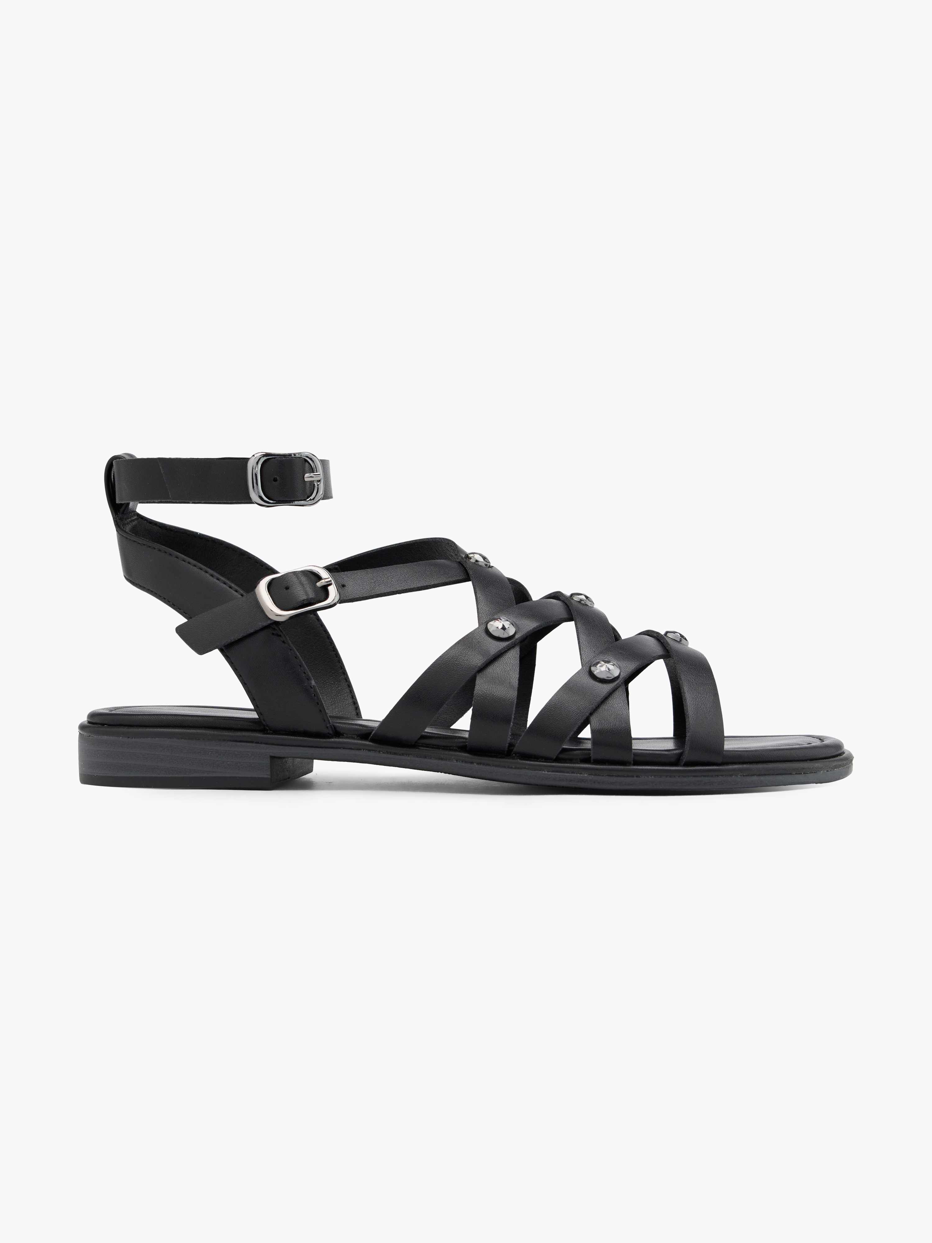 Schwarze Römersandale mit kleinem Absatz