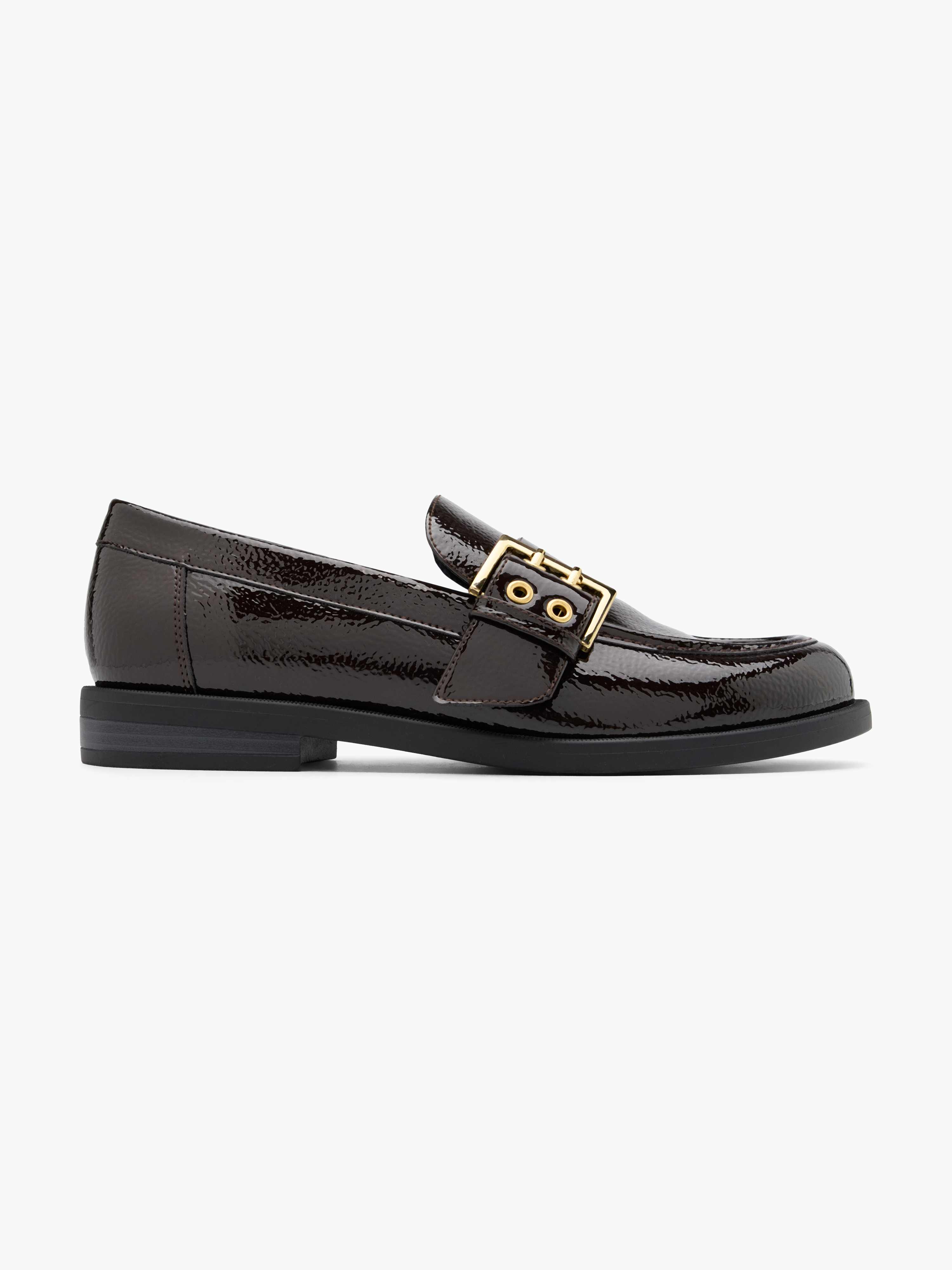 Schwarzer Lack-Loafer mit glänzender Schnalle