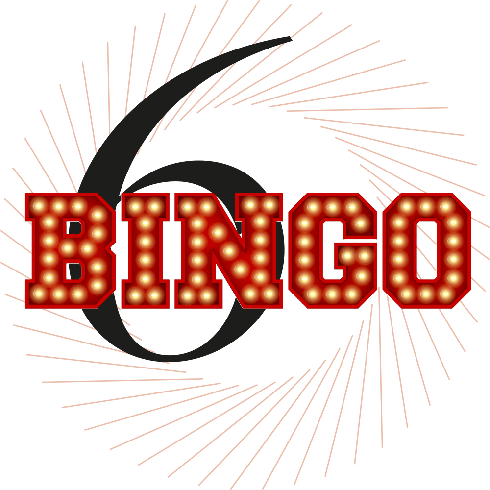 Bunt blinkendes Bingo-Symbol, schwarze Ziffer 6 im Bild