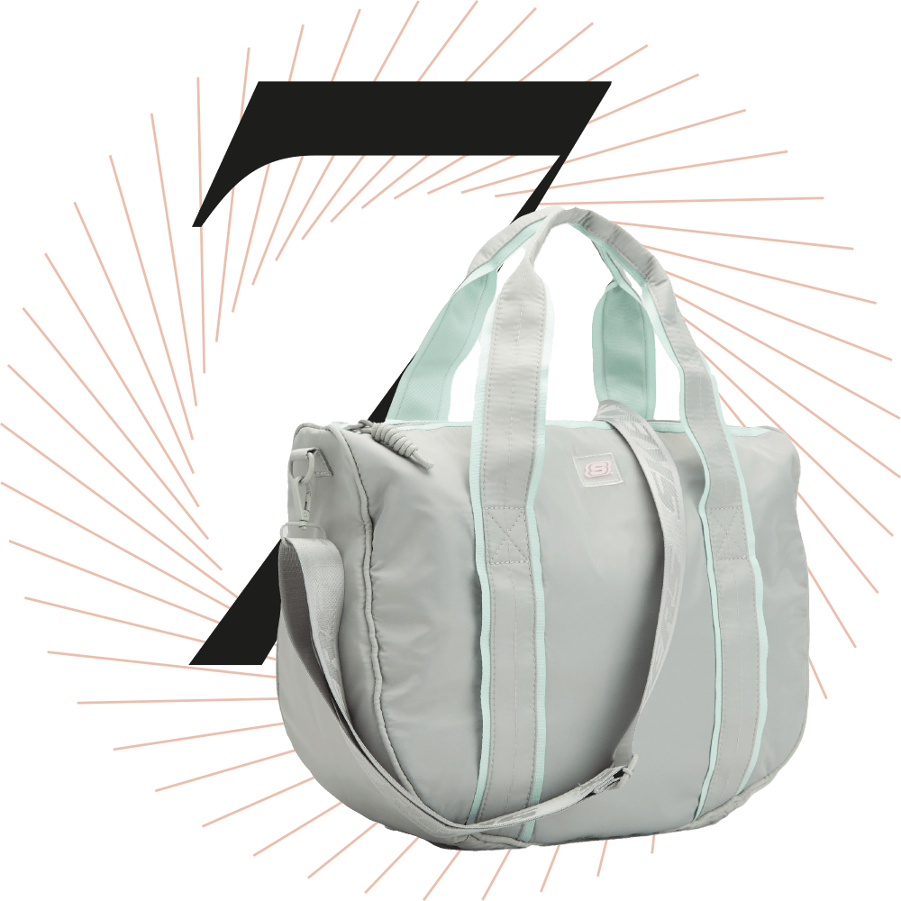 Graue Shopper-Tasche der Marke Skechers, schwarze Ziffer 7 im Bild